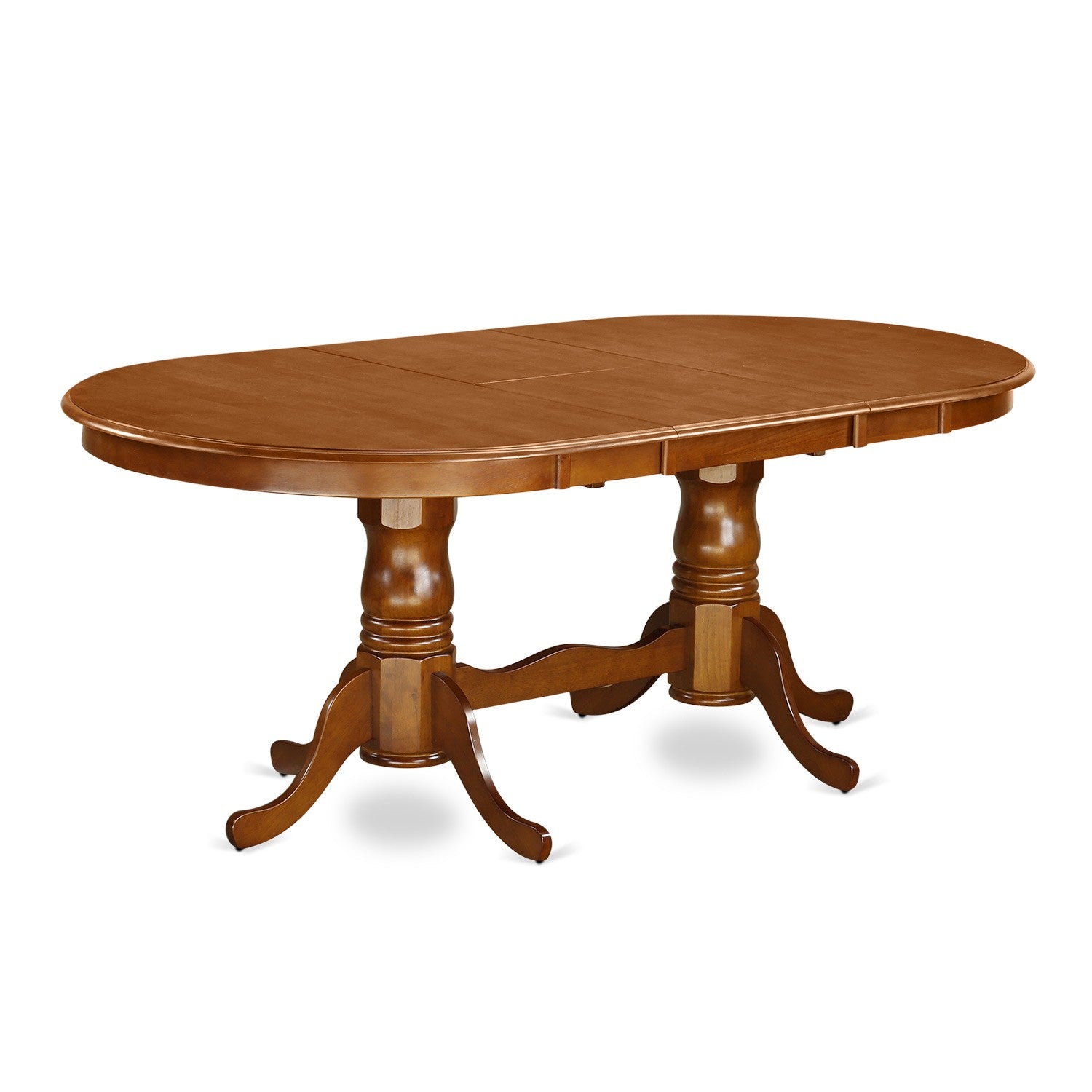 Mesa de cocina Plainville PVT-SBR-TP de East West Furniture: mesa de comedor ovalada con base de pedestal doble y tapa de mariposa.