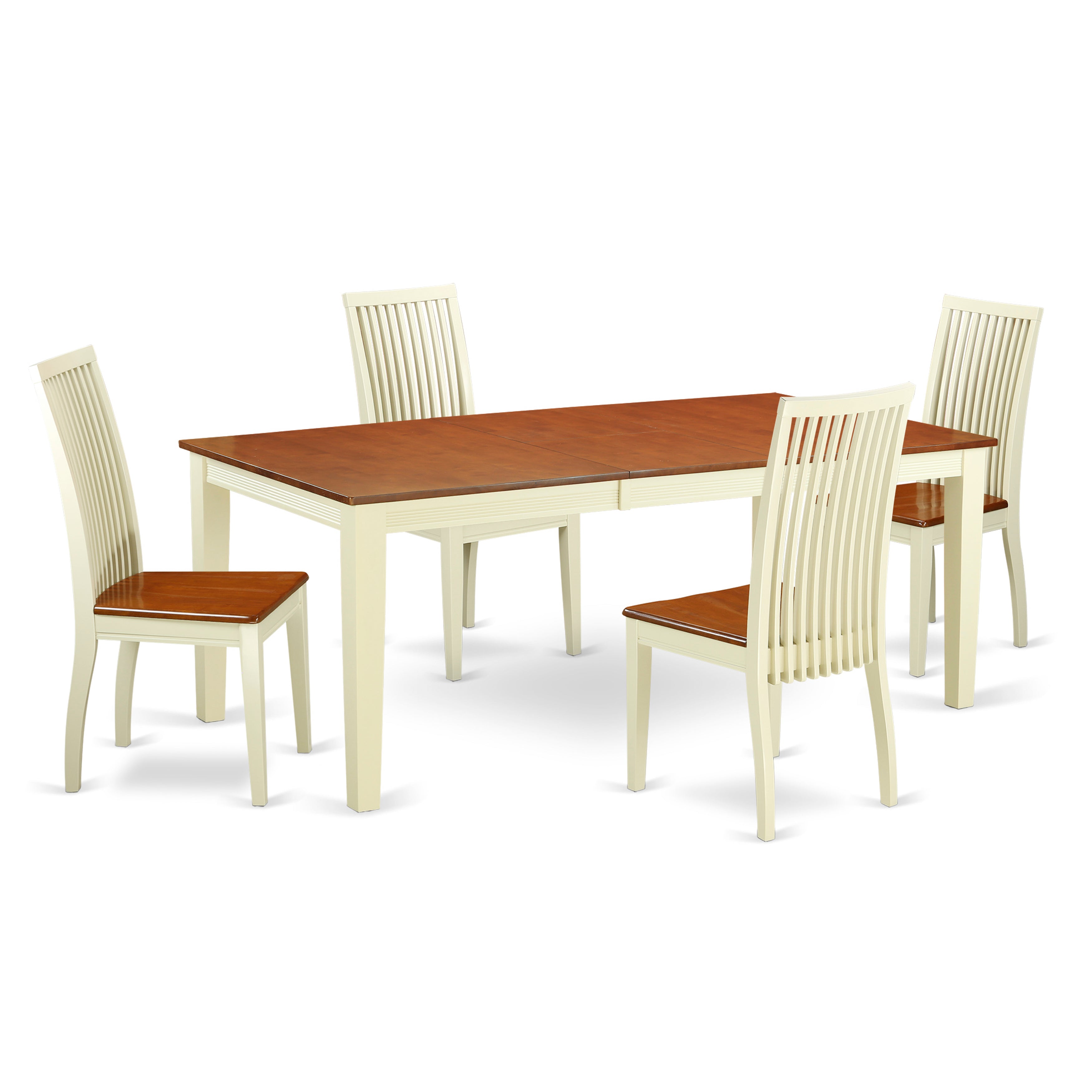 QUIP5-WHI-W 5 Pc Kitchen table set with a Dining Table and 4 Solid Wood Seat Chairs in Buttermilk and Cherry