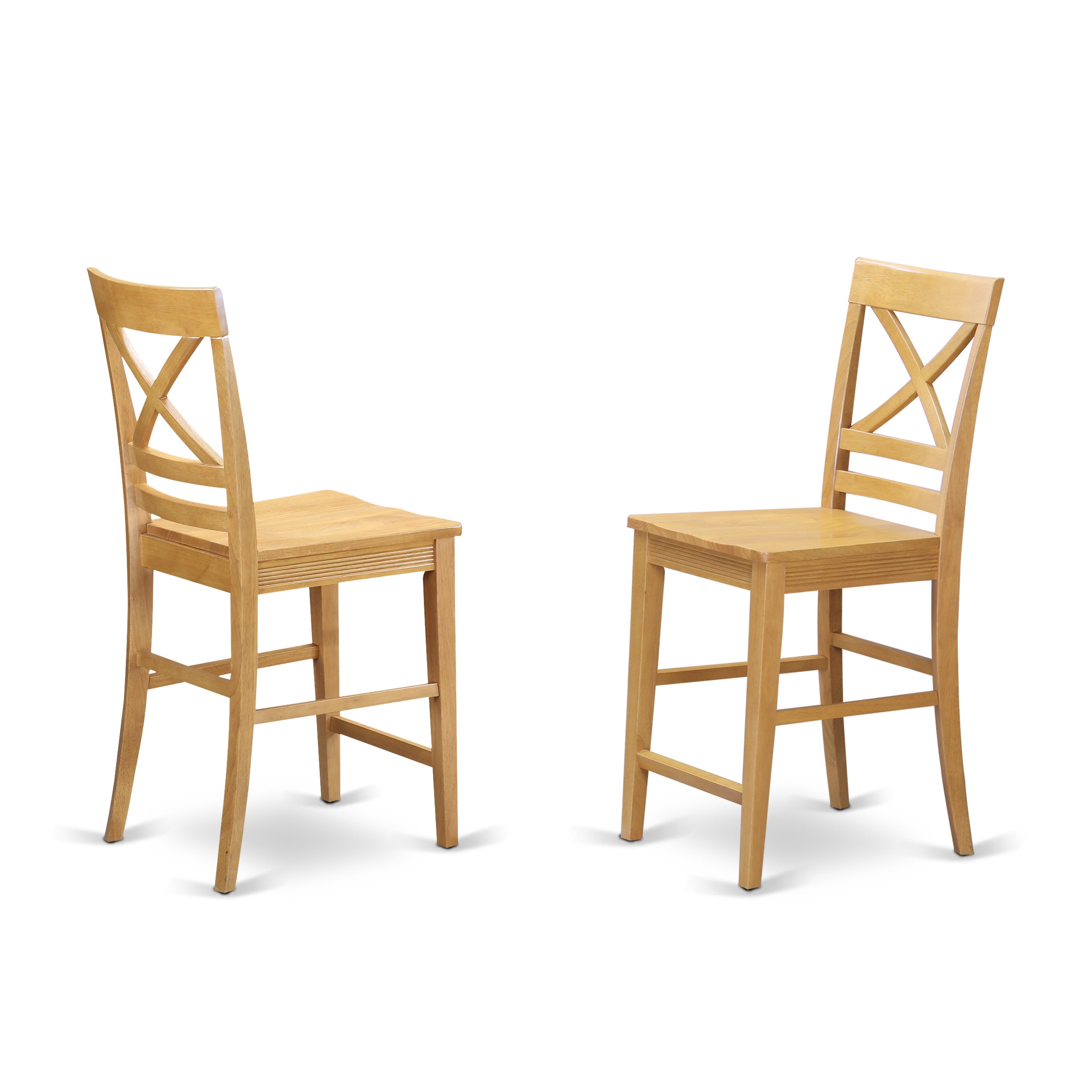QUS-OAK-W Quincy Counter Height Stools With X-Back in Oak Finish - Set of 2