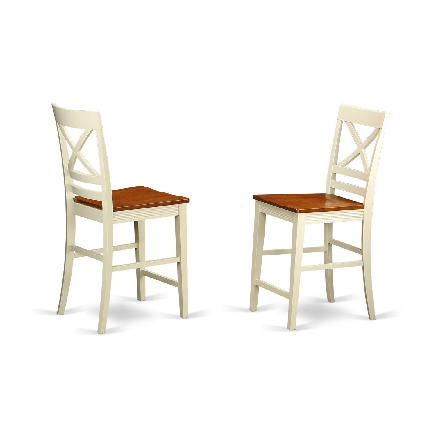 QUS-WHI-W Quincy Counter Height Stools With X-Back in Buttermilk and Cherry Finish - Set of 2