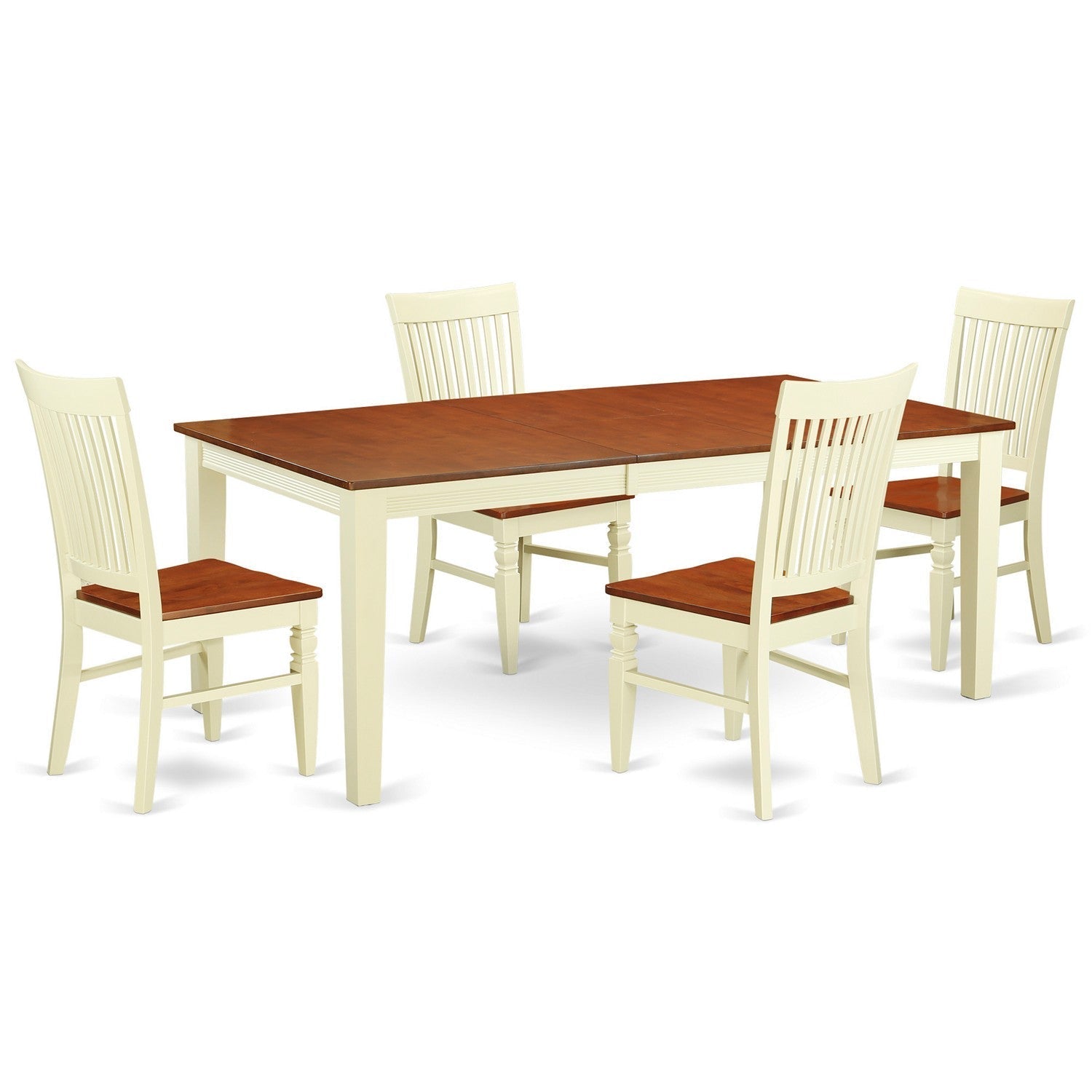 QUWE5-BMK-W 5 Pc set with a Round Dinette Table and 4 Wood Seat Kitchen Chairs in Buttermilk and Cherry
