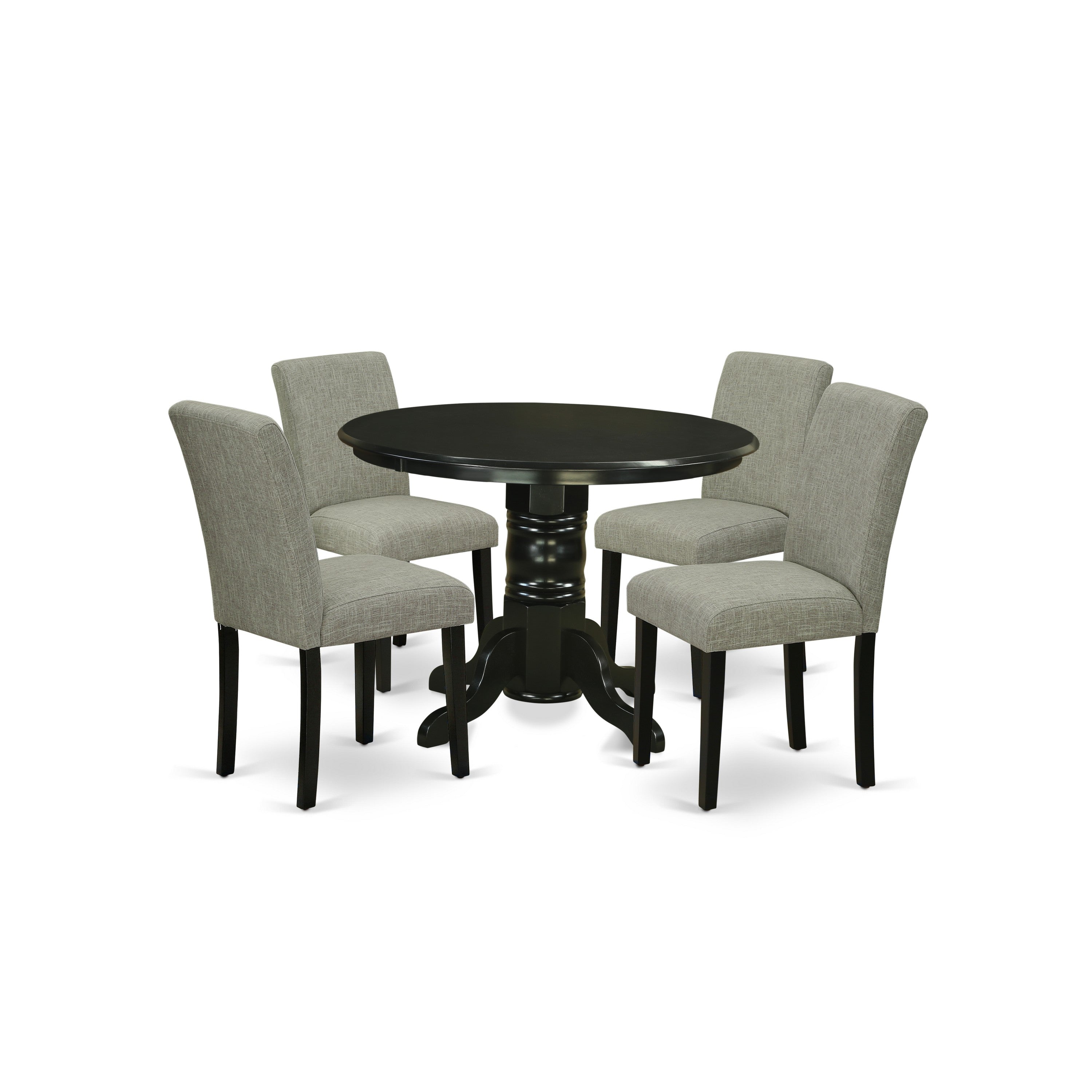 SHAB5-BLK-06 5Pc Rounded 42 Inch Dining Table And Four Parson Chair With Black Leg And Linen Fabric Shitake
