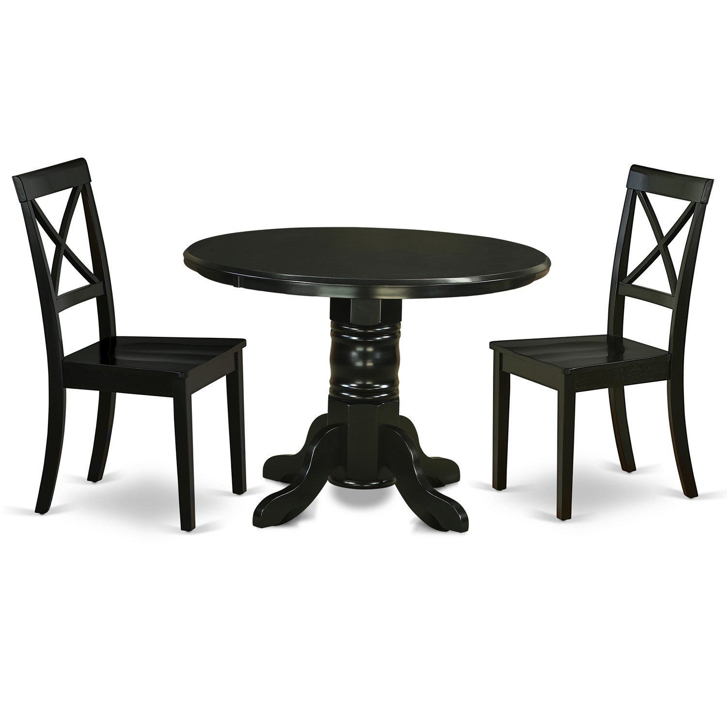 SHBO3-BLK-W 3Pc Rounded 42" Dining Table And A Pair Of Wood Seat Chairs