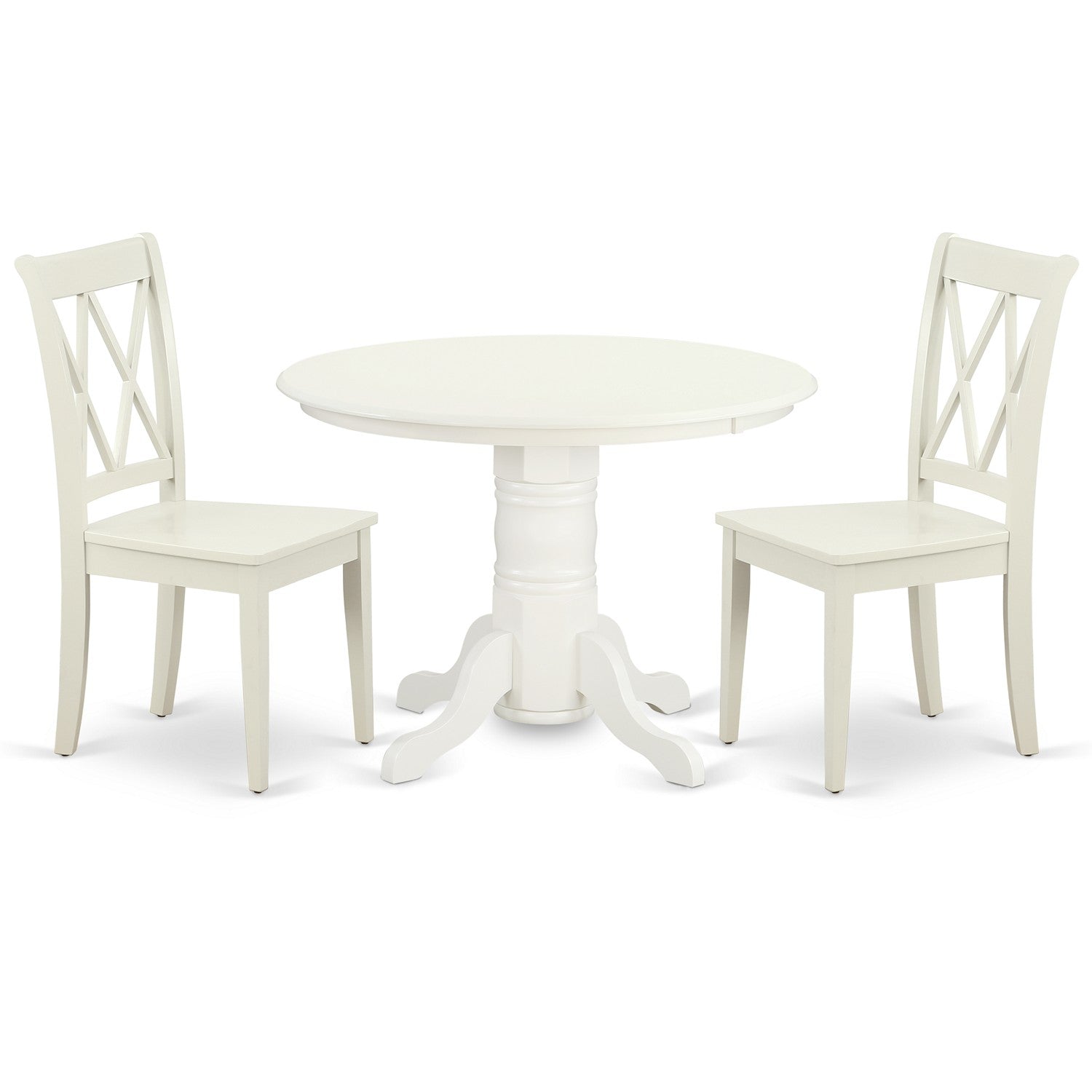 SHCL3-LWH-W 3PC Round 42 inch Table and 2 Double X back Chairs
