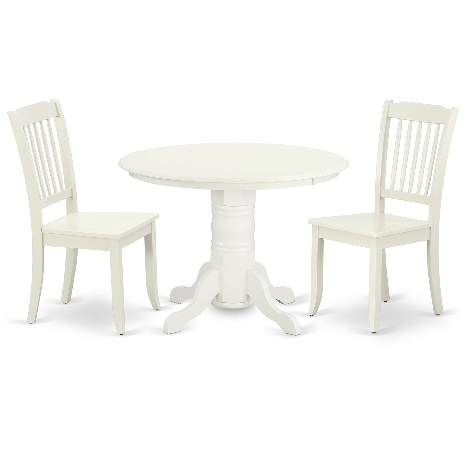 SHDA3-LWH-W 3PC Round 42 inch Table and 2 vertical slatted Chairs
