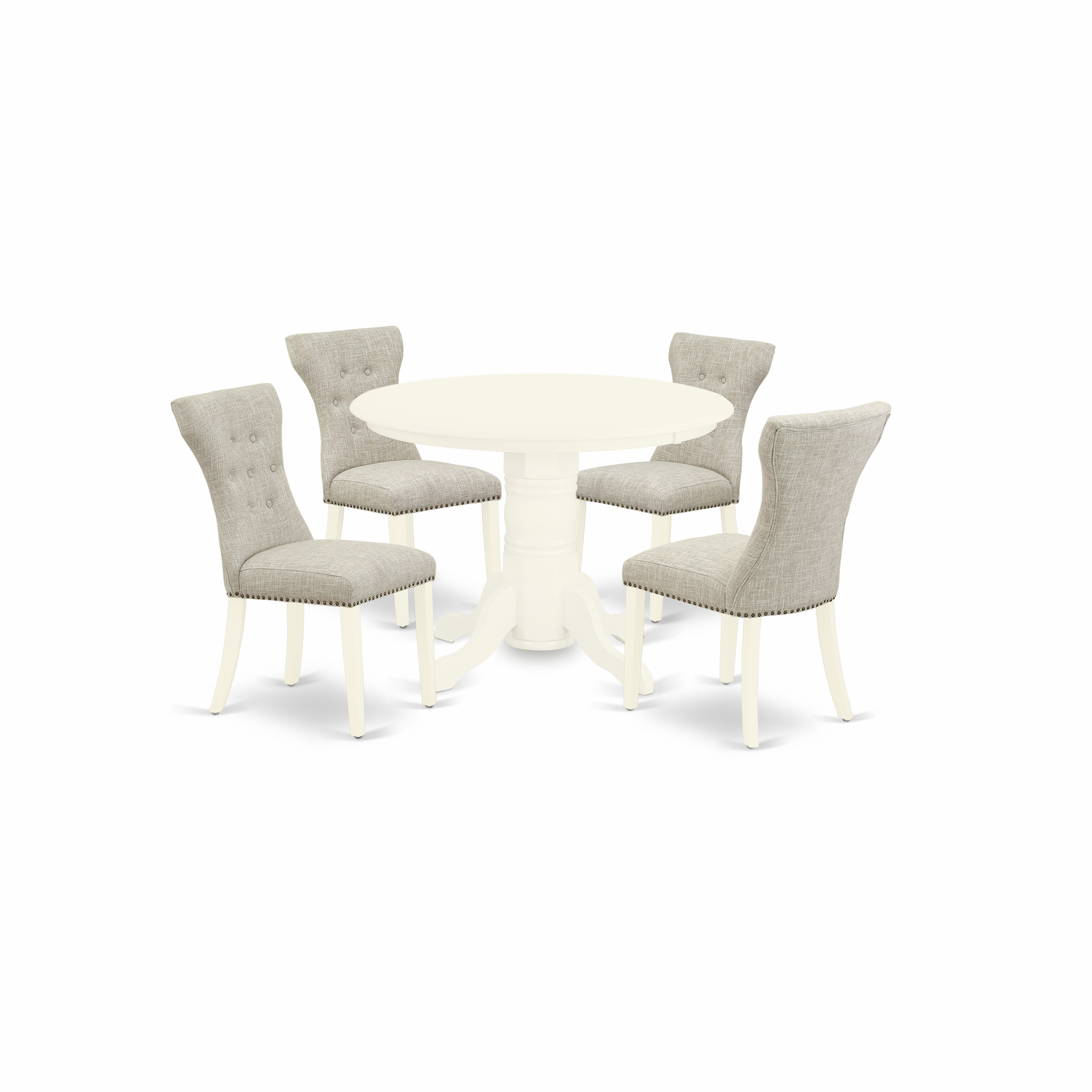 East-West Furniture SHGA5-WHI-35 5-Piece Dining Room Set- 4 Parson Chairs and Kitchen Table Solid Wood Frame -High Back & Linen White Finish