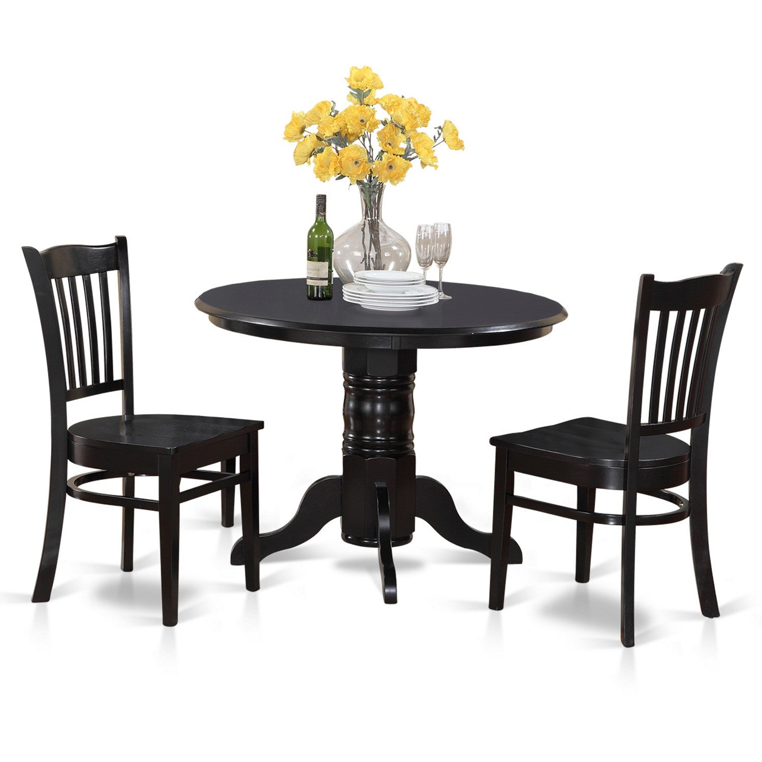 SHGR3-BLK-W 3 Pc small Kitchen Table set-Round Table and 2 Kitchen Chairs