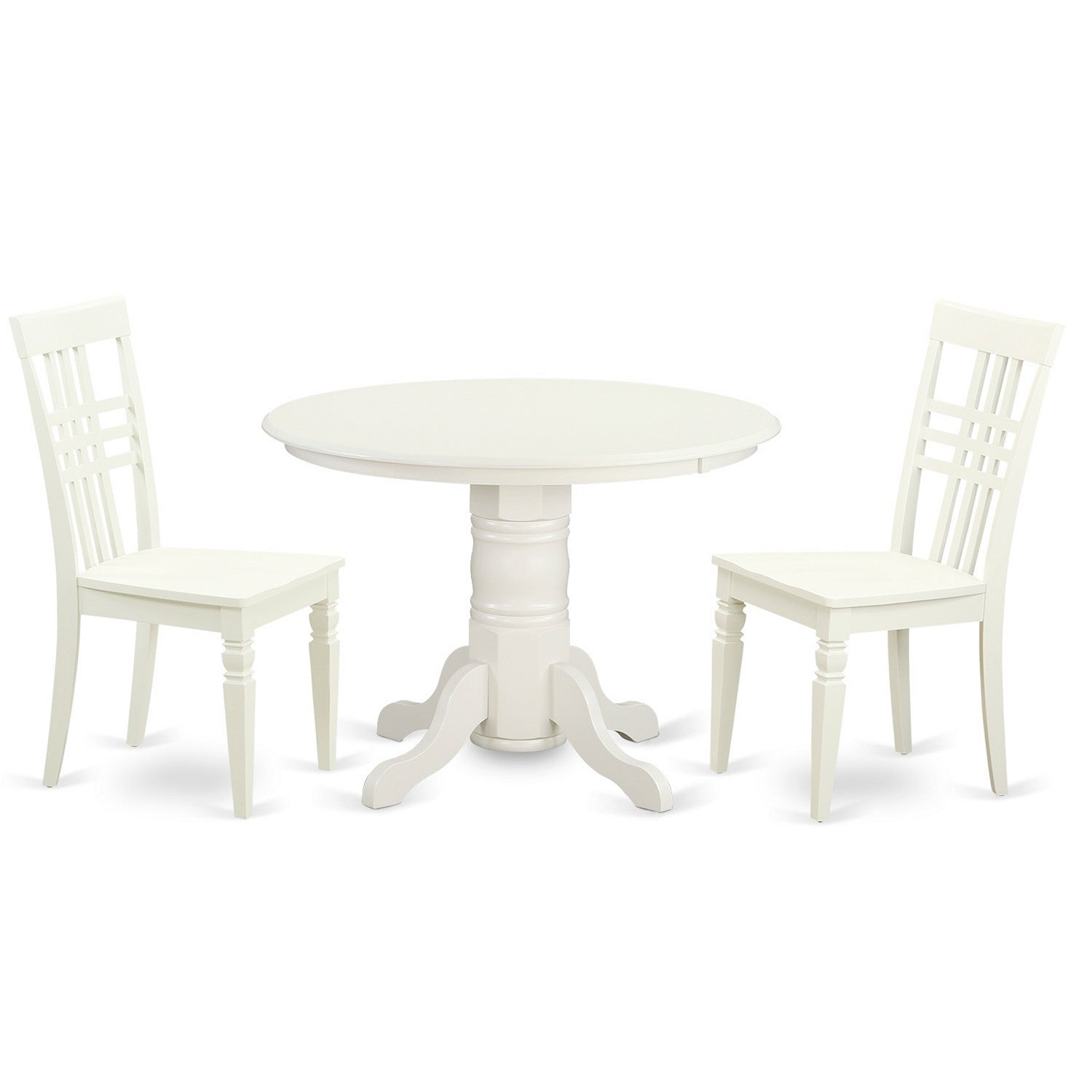 Juego de mesa de comedor moderna de 3 piezas East West Furniture SHLG3-LWH-W. Incluye una mesa de cocina redonda con pedestal y 2 sillas de comedor.
