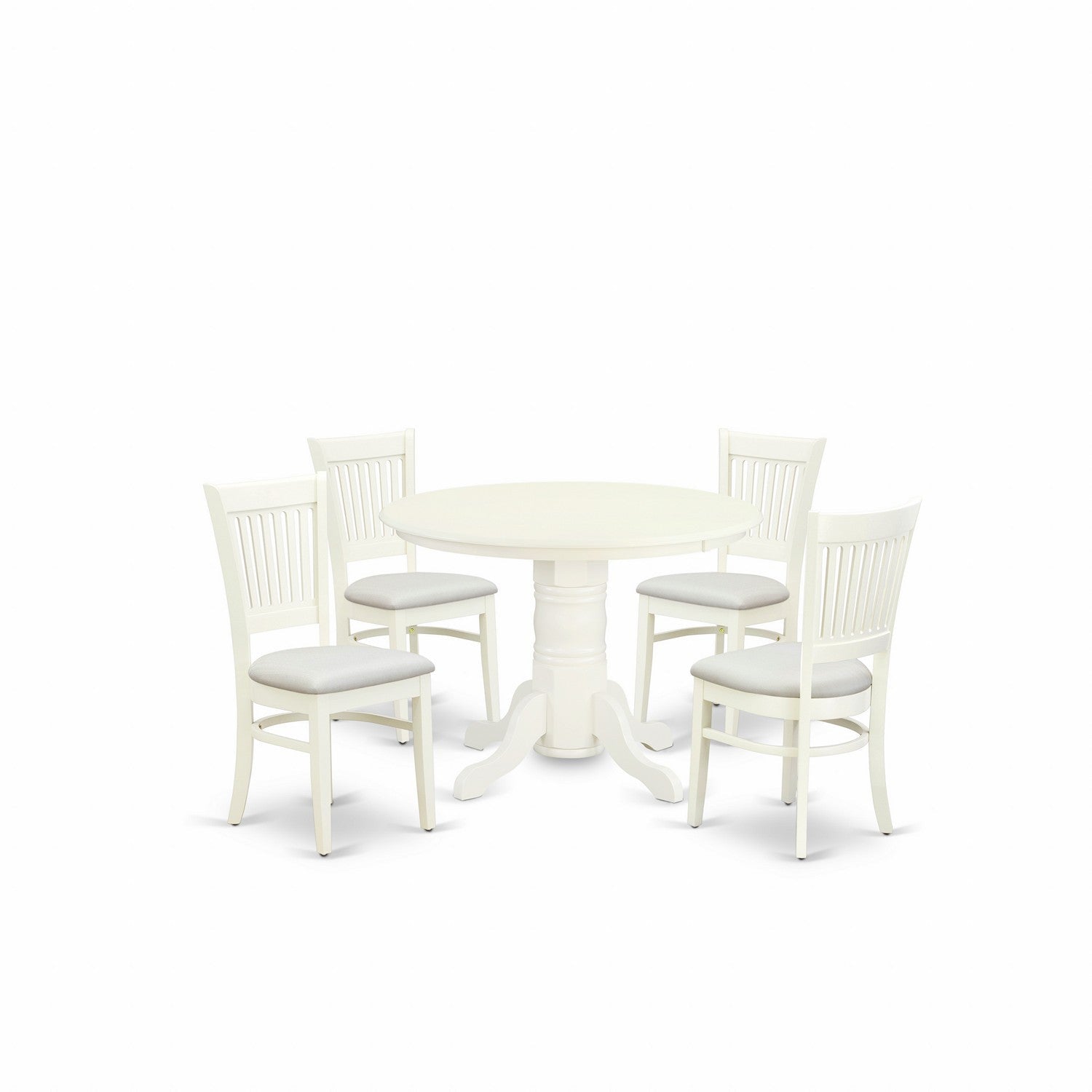 EAST WEST FURNITURE - SHVA5-LWH-C - 5-Piece Dining Room Table Set- 4 dining room chairs and Modern dining room table - Linen Fabric Seat and Slatted Chair Back (linen white Finish)