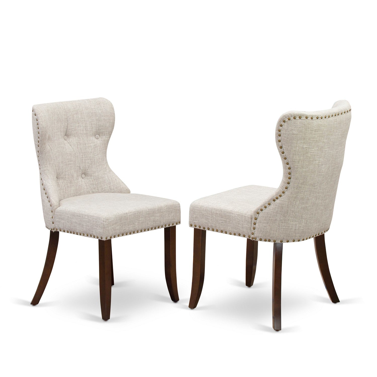 East-West Furniture CASI5-MAH-35 - A modern dining table set of 4 fantastic kitchen dining chairs with Linen Fabric Doeskin color and an attractive wood kitchen table in Mahogany Finish