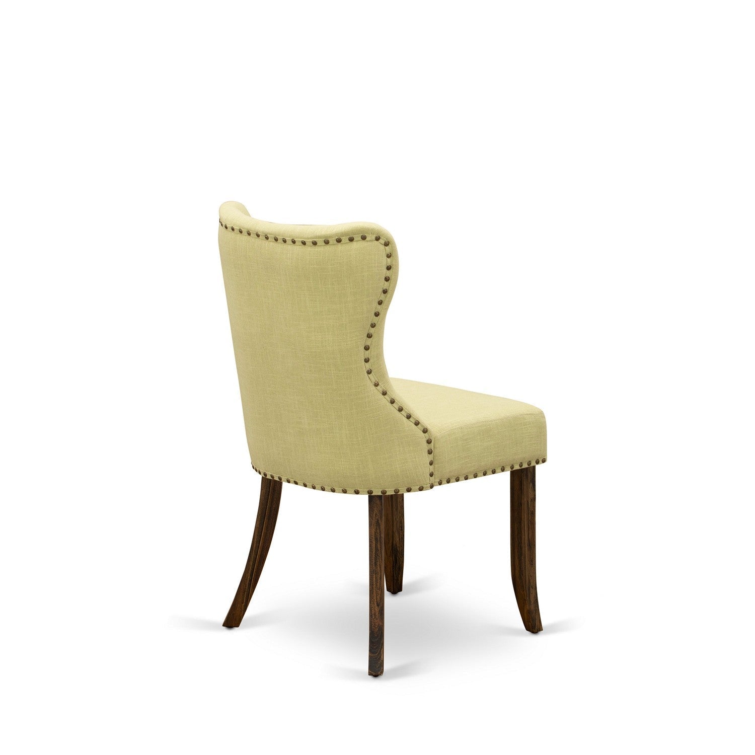 East West Furniture X777SI737-7 7-Pc Dining Table Set- 6 Upholstered Dining Chairs with Limelight Linen Fabric Seat and Button Tufted Chair Back - Rectangular Table top & Wooden Cross Legs (Distressed Jacobean Finish)