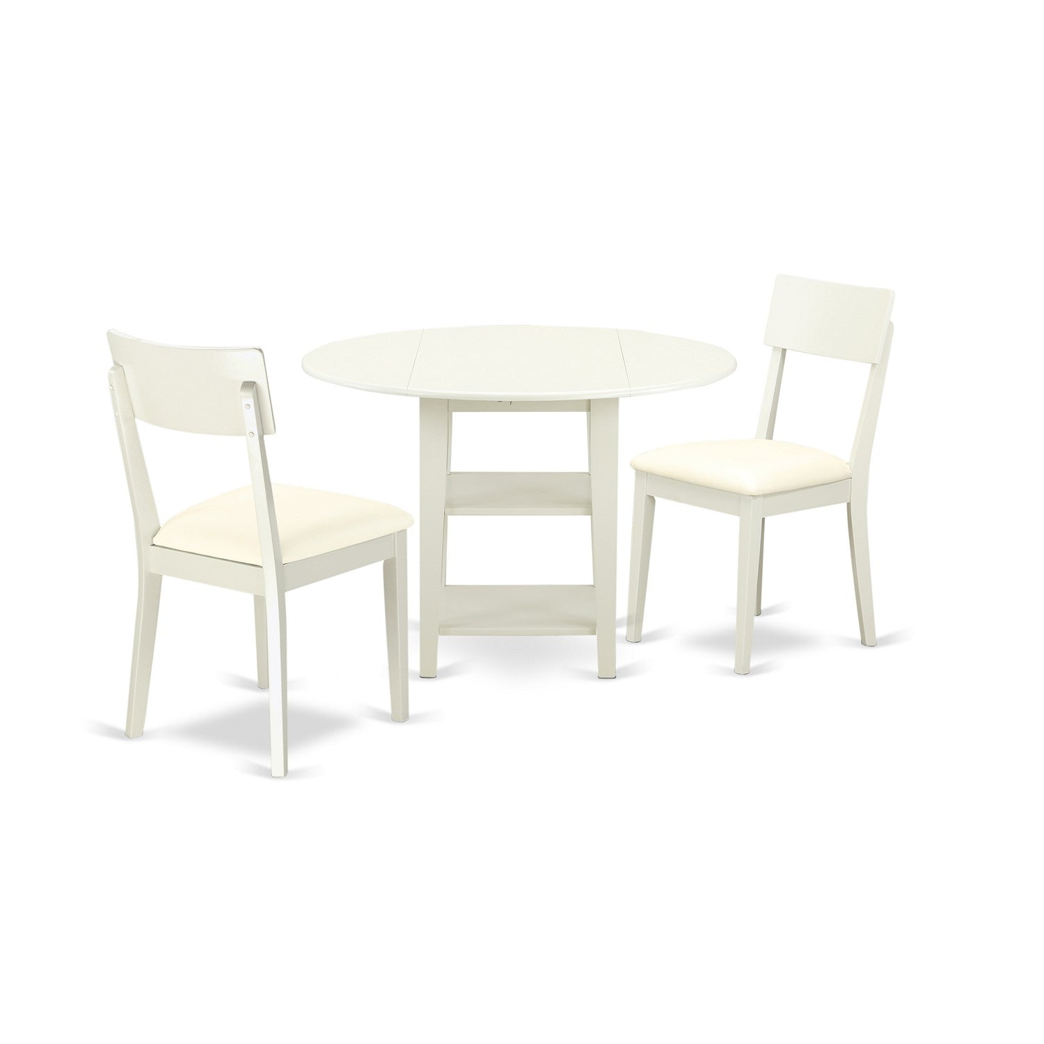 SUAD3-LWH-LC 3 Piece Sudbury Set With One Round Dinette Table And Two Dinette Chairs With Faux Leather Seat In A Beautiful Linen White Finish.