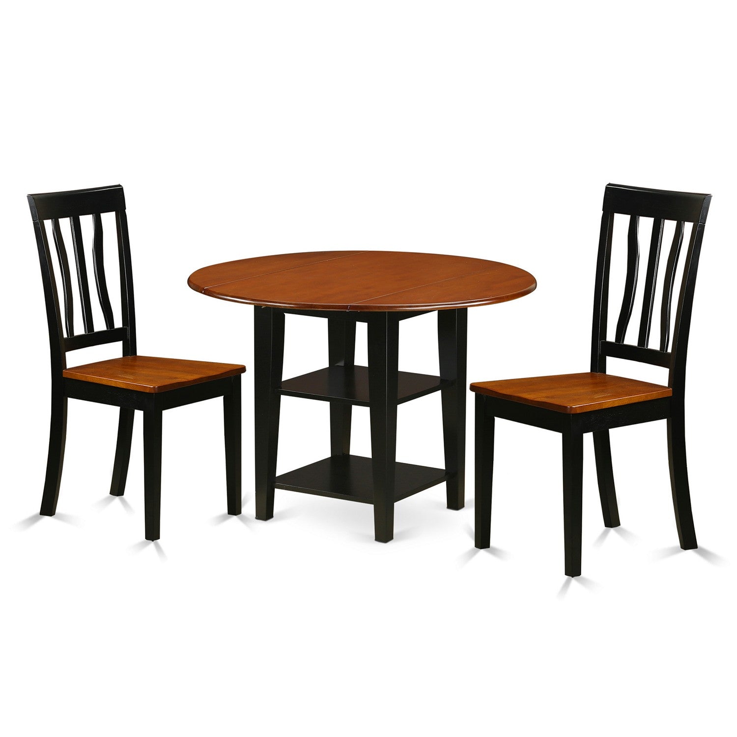 SUAN3-BCH-W 3 Piece Sudbury Set With One Round Dinette Table And Two Dinette Chairs With Wood Seat In A Beautiful Black and Cherry White Finish.