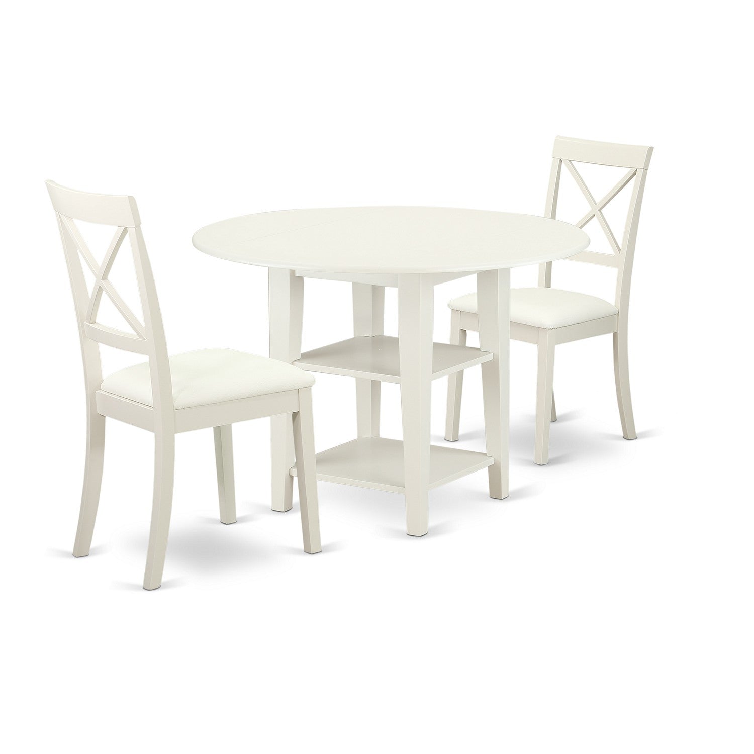 SUBO3-LWH-LC 3 Pc Set With 1 Dinette Table And Two Chairs With Faux Leather Seat In linen white Finish.
