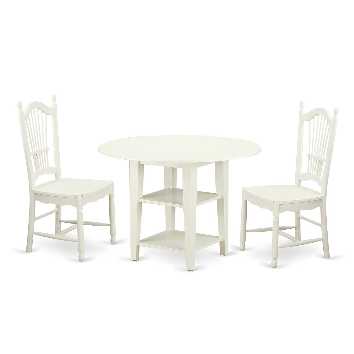 SUDO3-LWH-W 3 Piece Sudbury Set With 1 Table And Two Dinette Chairs With Wood Seat In A Rich Linen White Finish.