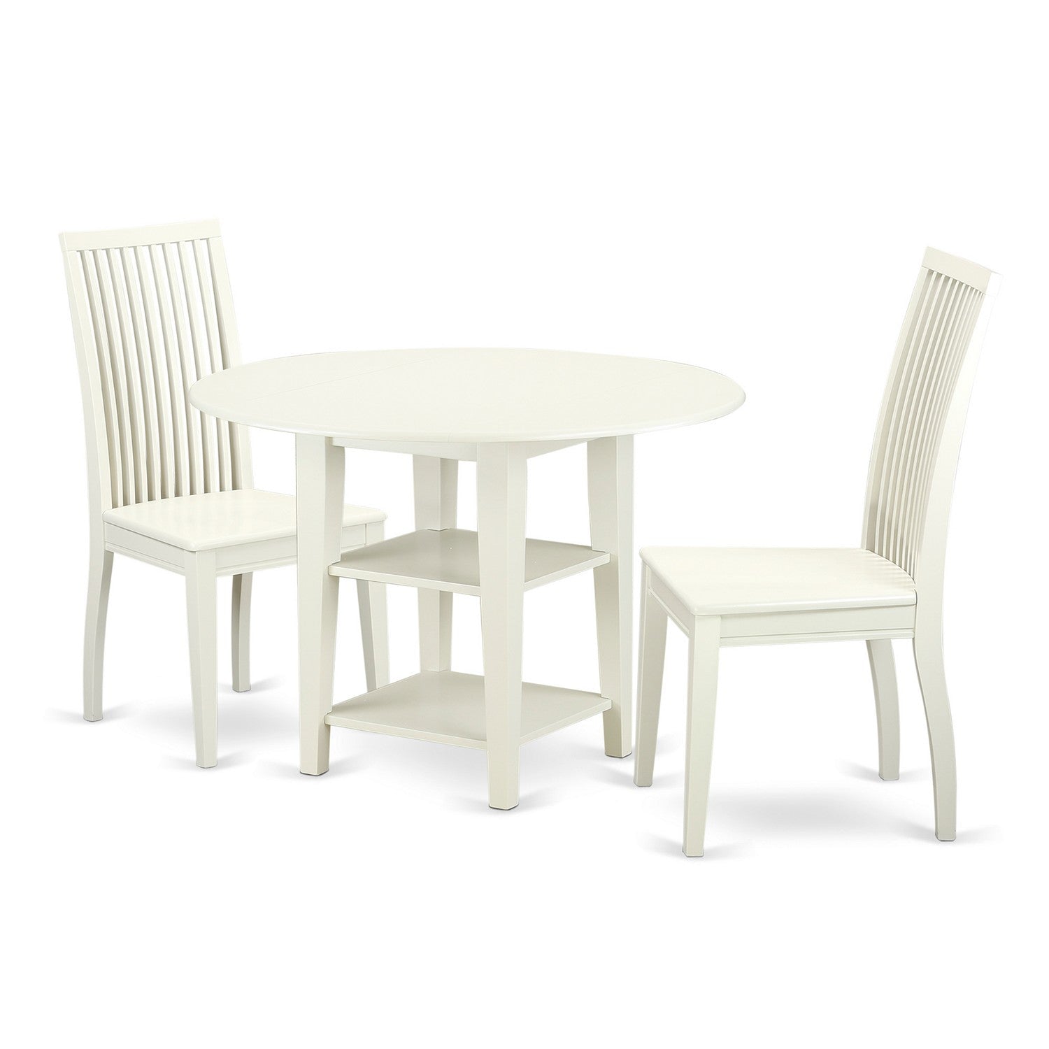 SUIP3-LWH-W 3 Piece Sudbury Set With 1 Round Dinette Table And 2 Dinette Chairs With Wood Seat In A Elegant Linen White Finish.