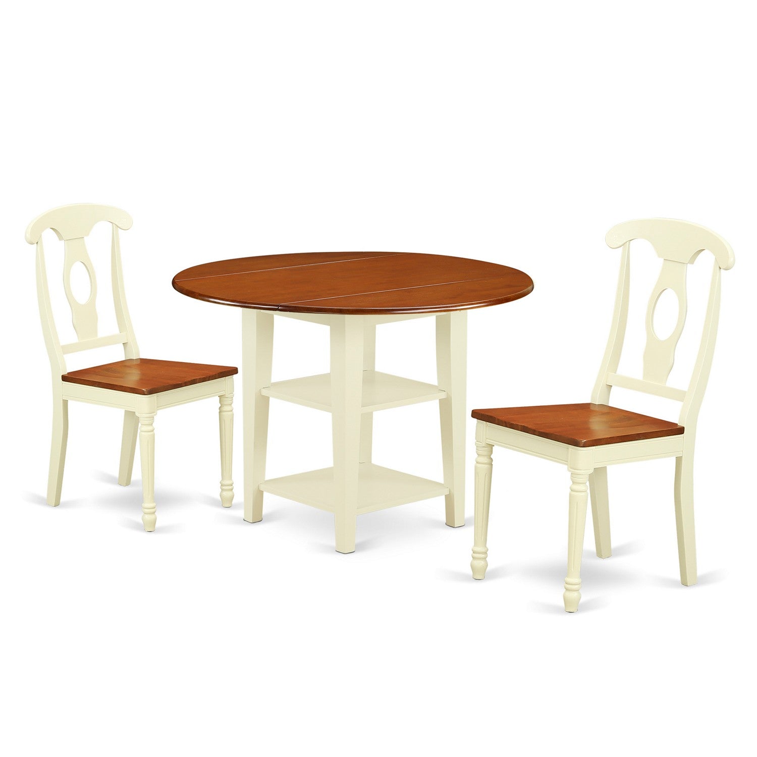 SUKE3-BMK-W 3 Piece Sudbury Set With One Round Dinette Table And Two Dinette Chairs With Wood Seat In A Elegant Buttermilk and Cherry Finish.