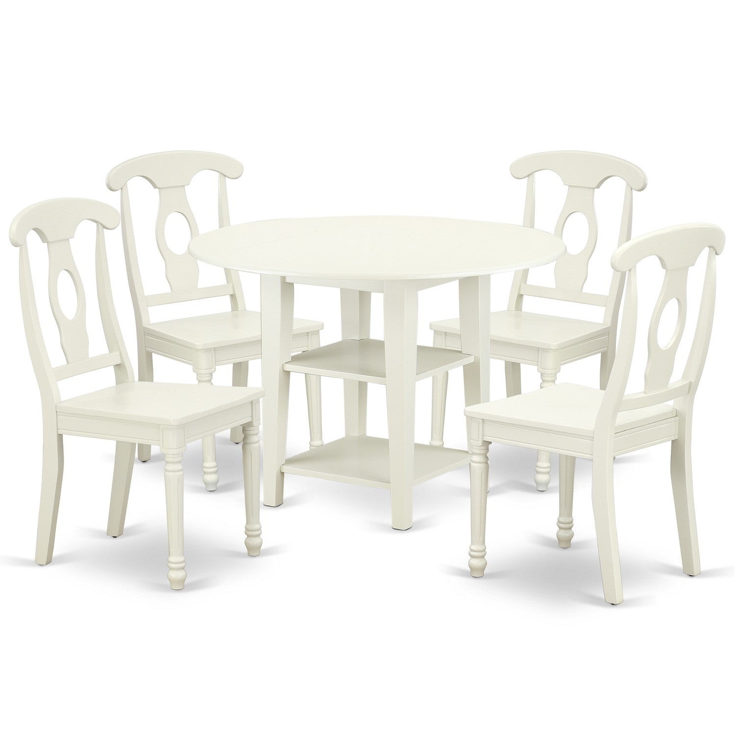 SUKE5-LWH-W 5PC Round 20/42 inch Table with two11-Inch Drop Leaves and 4 Panel Back Chairs