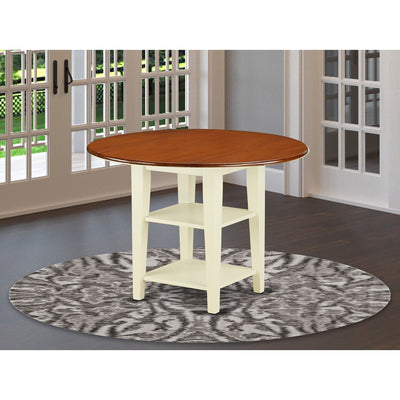 SUT-BMK-T Sudbury round Kitchen Table with two shelves in Buttermilk & Cherry finish
