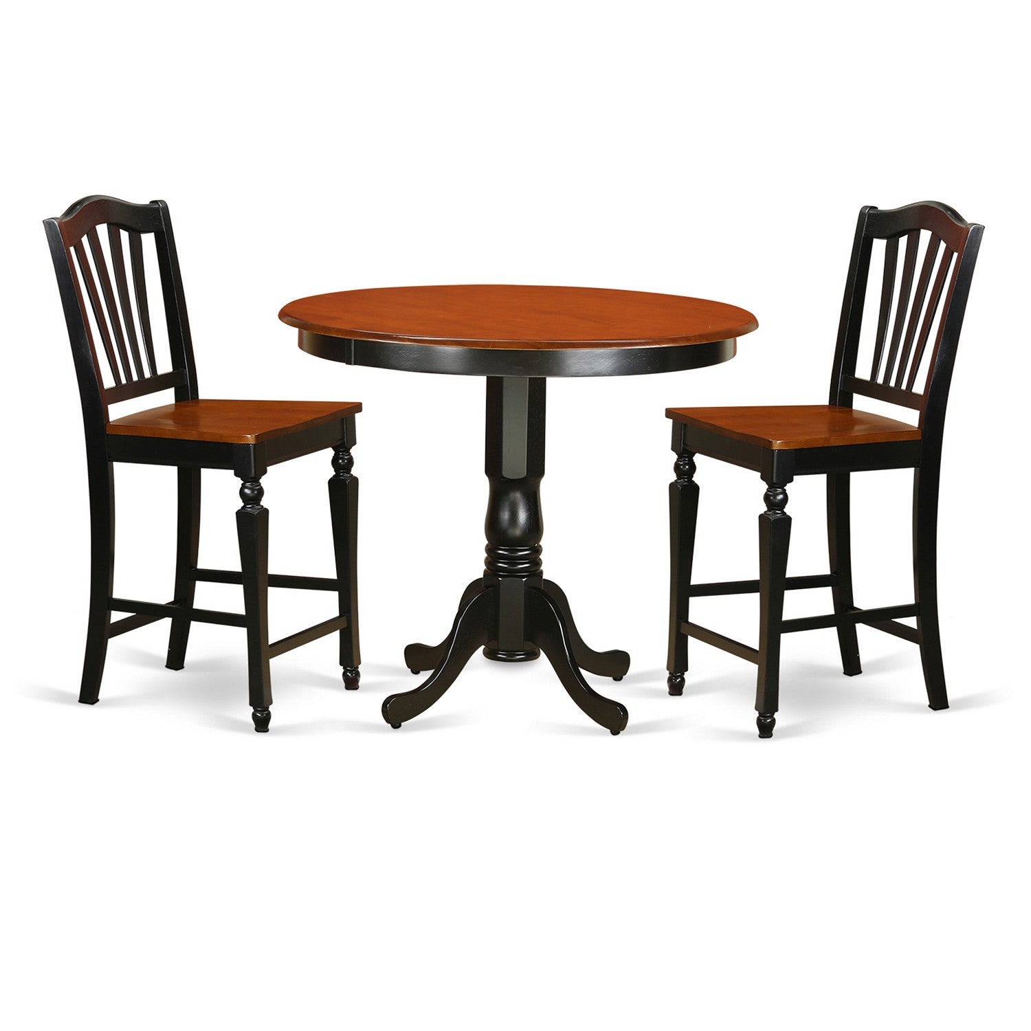 TRCH3-BLK-W 3 Pc counter height Table and chair set-pub Table and 2 Kitchen Chairs.
