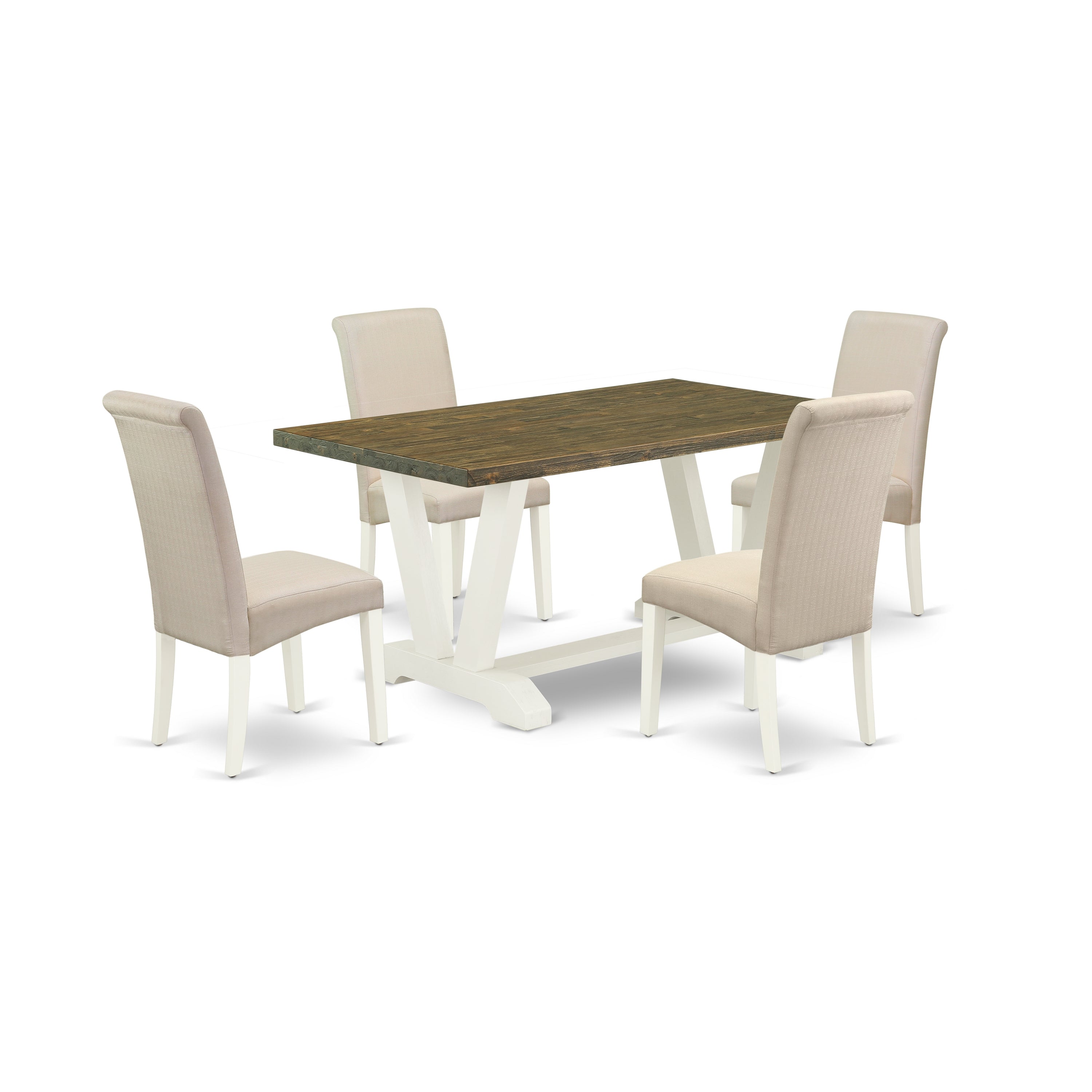 East West Furniture V076BA201-5 5-Piece Dinette Set with Kitchen Rectangular Table and 4 Linen Fabric Parson Chairs (linen white Finish)