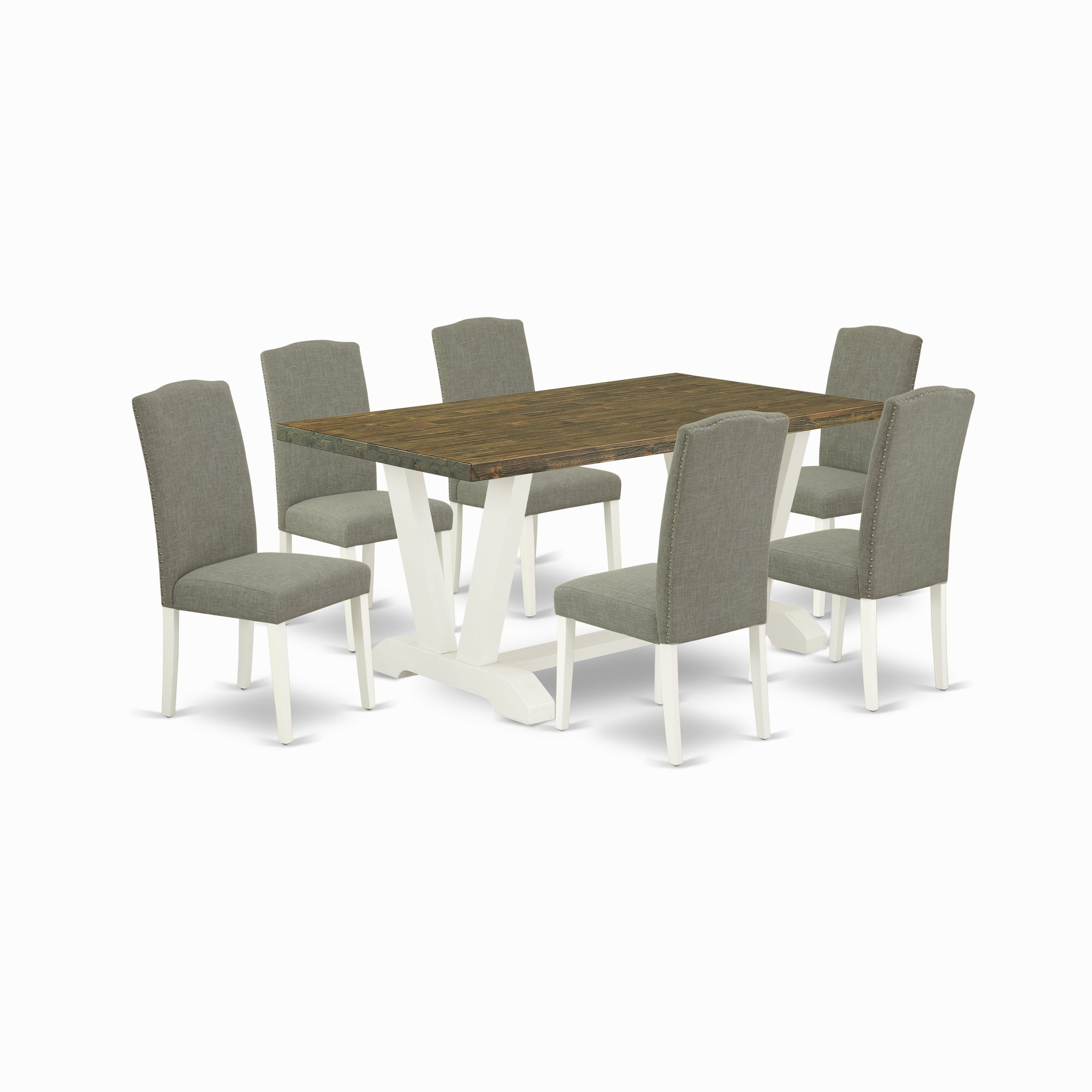 East West Furniture V076EN206-7 7-Piece Dining Set with Kitchen Table and 6 Linen Fabric dining room chairs (linen white Finish)