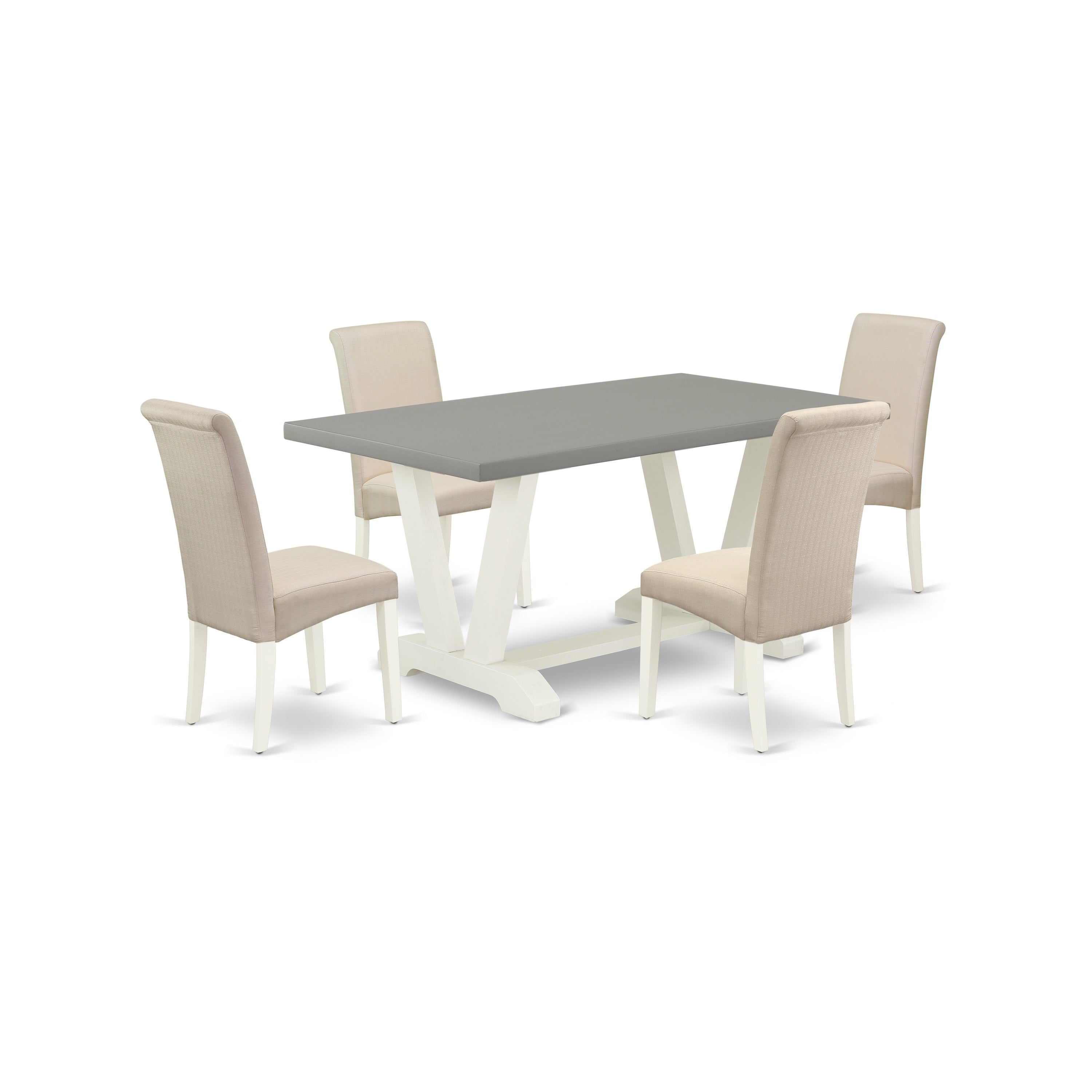 East West Furniture V096BA201-5 5-Piece Dining Room Set with Kitchen Table and 4 Linen Fabric dining room chairs (linen white Finish)