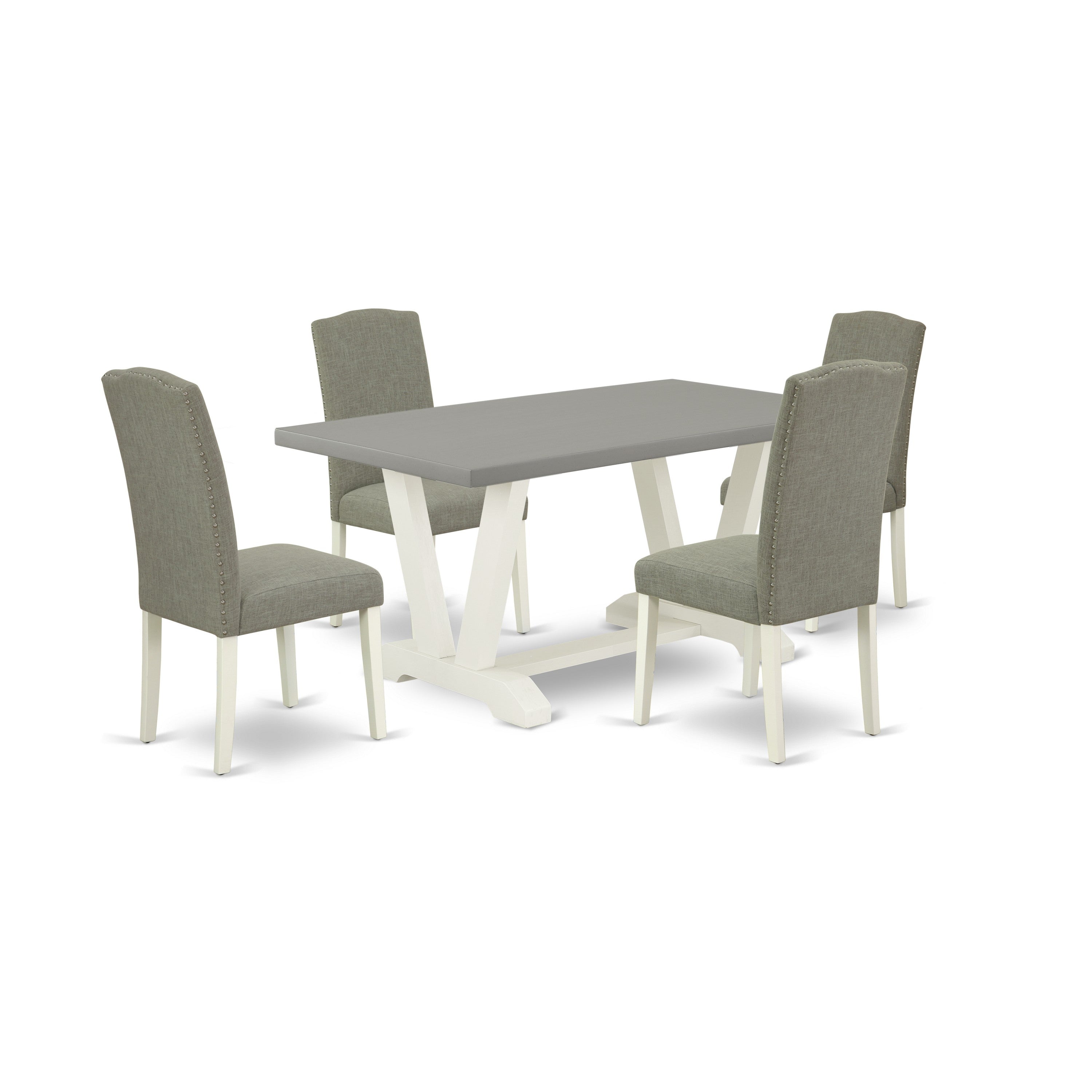 East West Furniture V096EN206-5 5-Piece Dinette Set with Wood Table and 4 Linen Fabric Dining Chairs (linen white Finish)