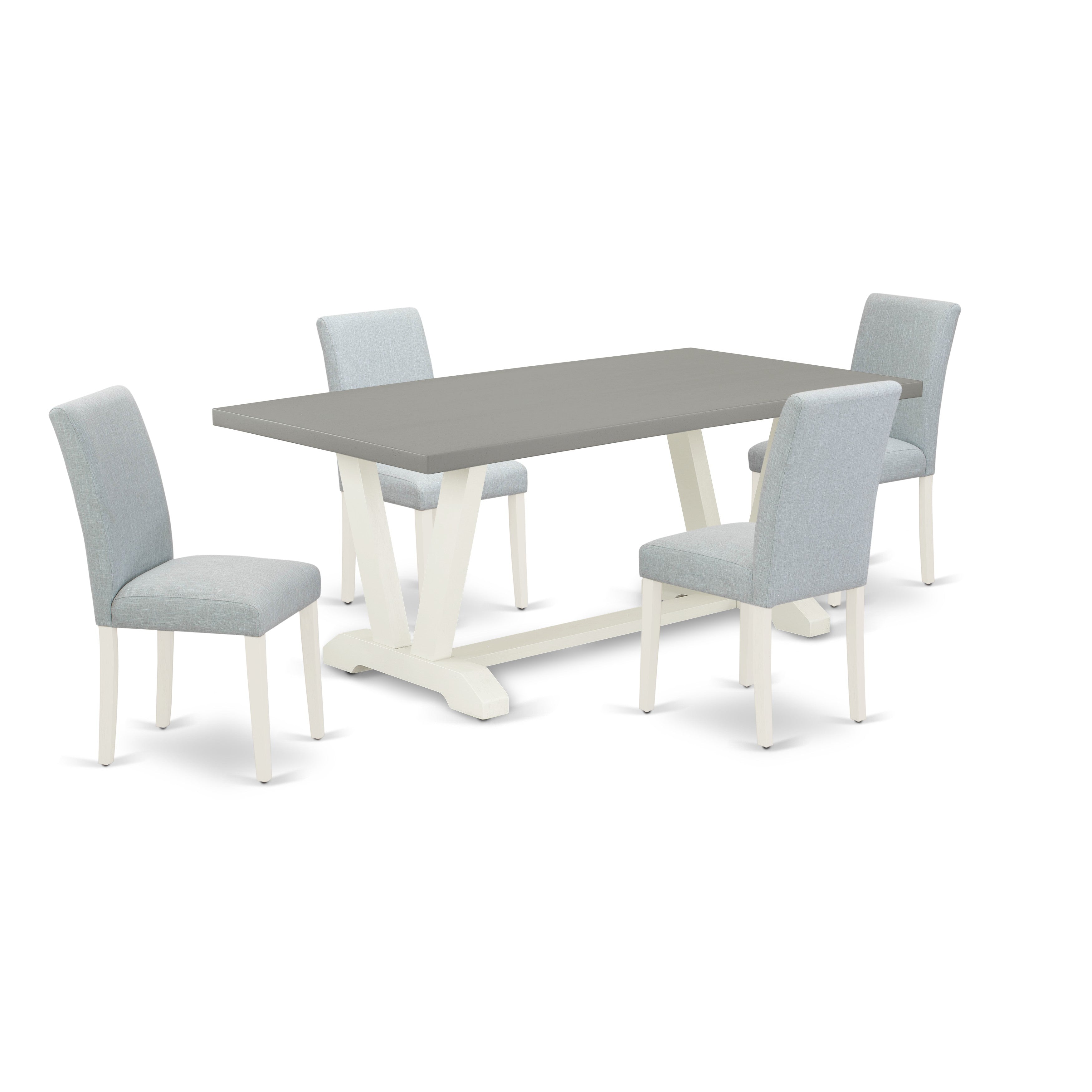 East West Furniture 5-Pc Modern Dining Table Set Includes 4 Mid Century Dining Chairs with Upholstered Seat and High Back and a Rectangular Breakfast Table - Linen White Finish
