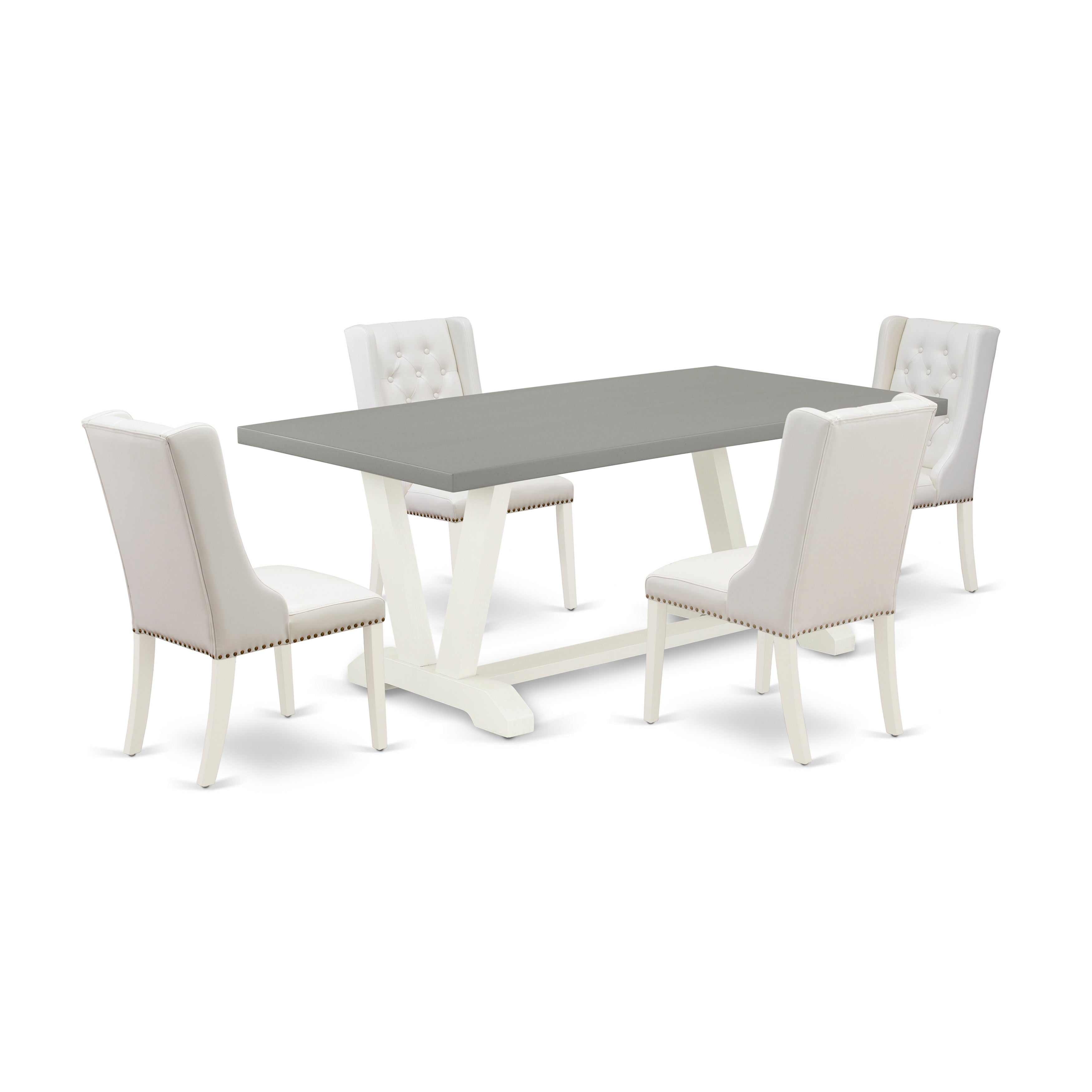 Juego de mesa y sillas de cocina de 5 piezas East West Furniture V097FO244-5 Incluye una mesa de comedor rectangular con patas en V y 4 sillas tapizadas de cuero sintético gris claro