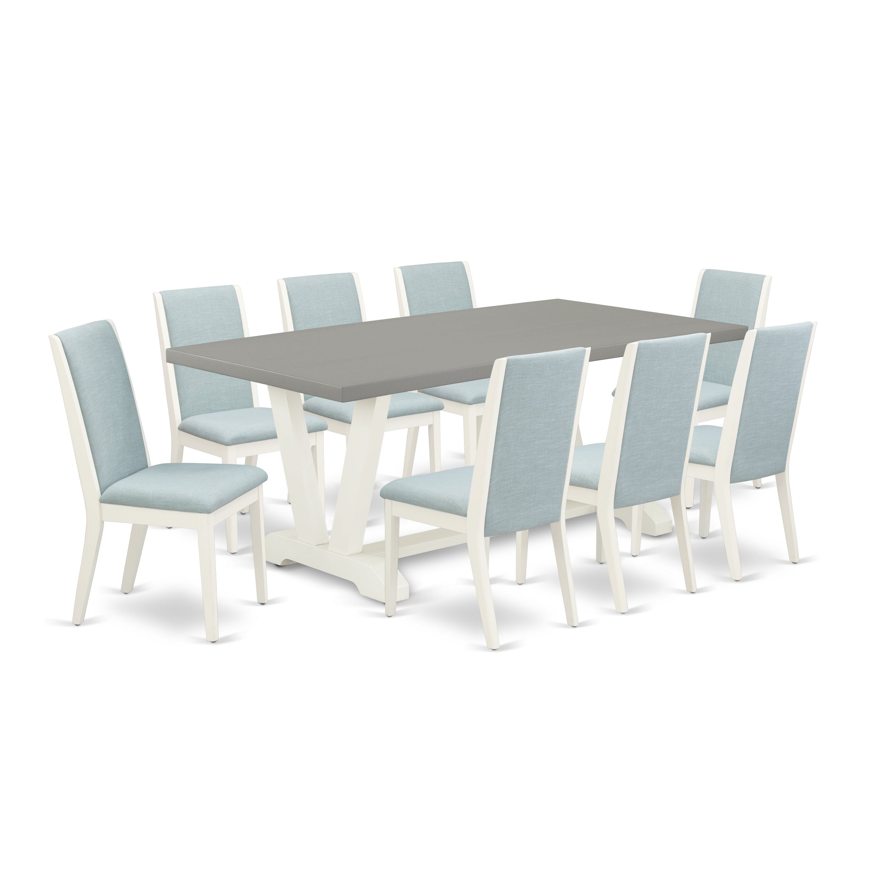 East West Furniture V097LA015-9 9-Piece Dinette set with Dining Table - 8 Linen Fabric Parson Chairs (linen white Finish)