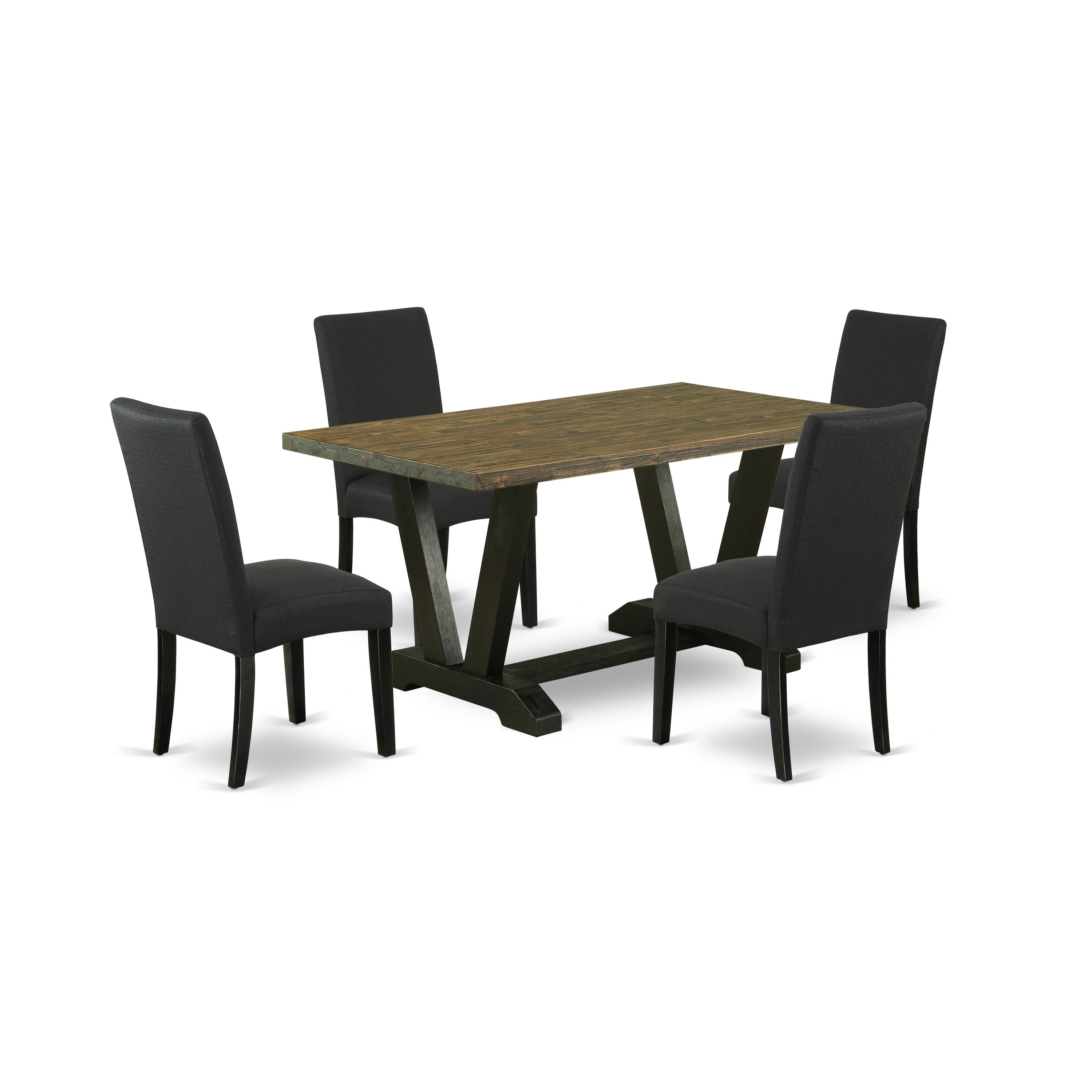 East West Furniture V676DR124-5 5-Piece Dinette Room Set- 4 Parson Chairs with Black Linen Fabric Seat and Stylish Chair Back - Kitchen Table (Distressed Jacobean Finish)