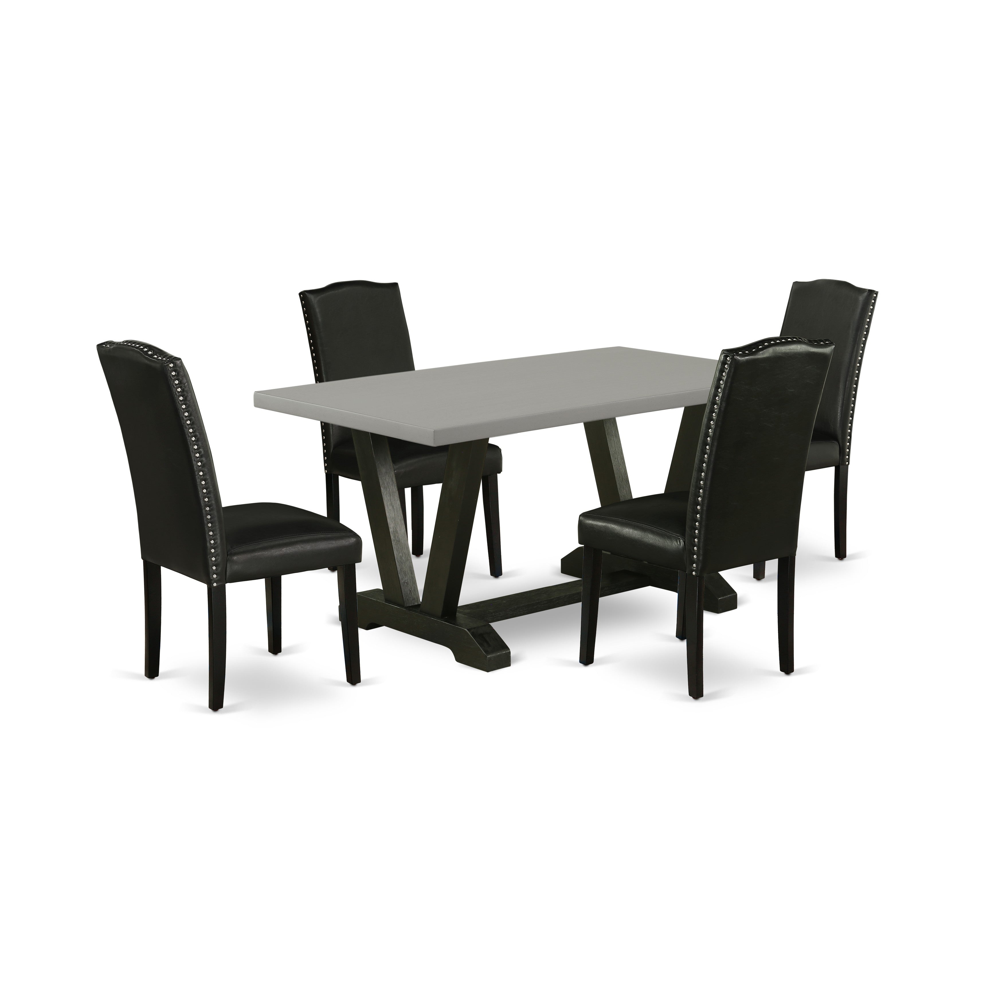EAST WEST FURNITURE - V696EN169-5 - 5-Pc Modern Dining Set - 4 Parson dining room chairs and 1 Dining Room Table (Wire Brushed Black Finish)