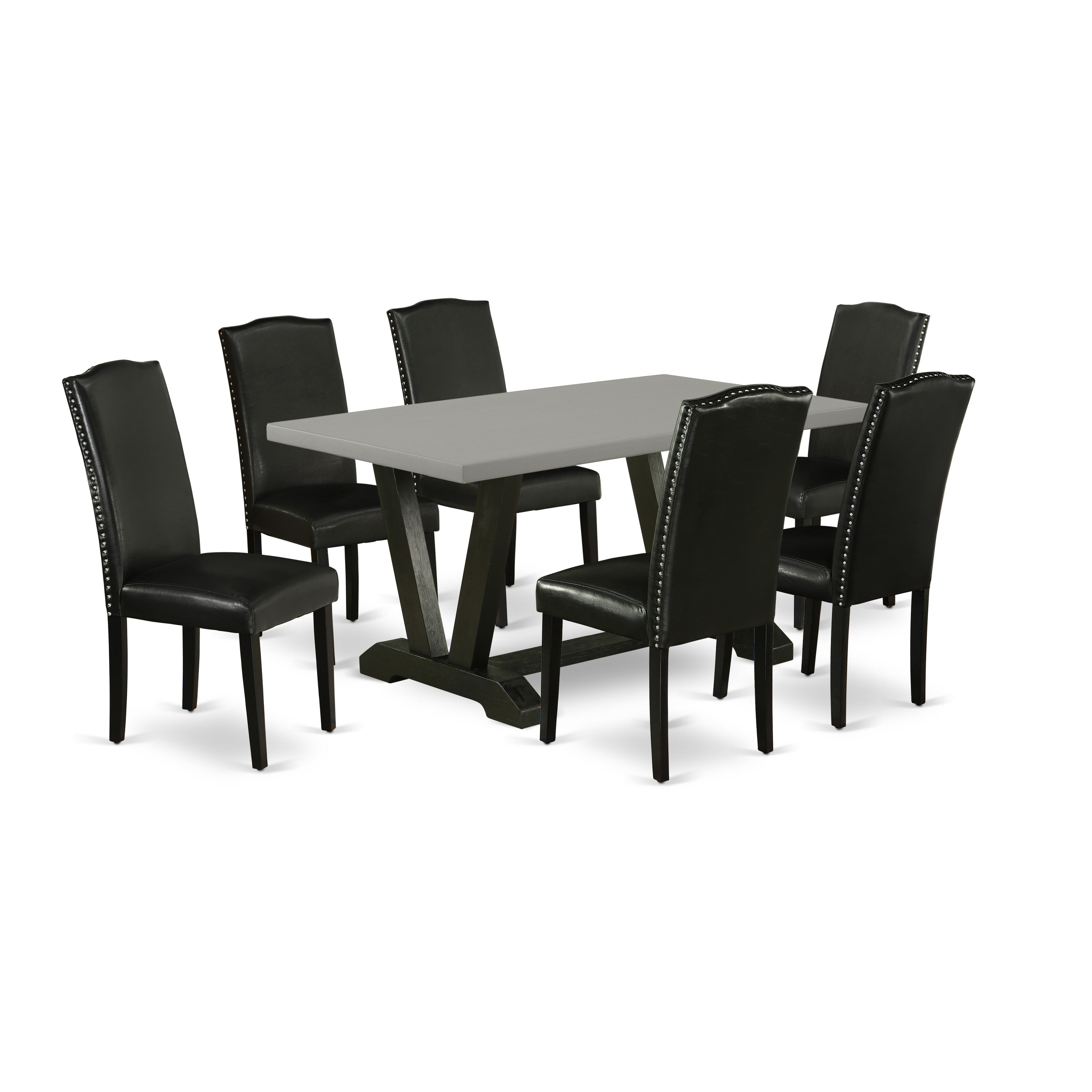 EAST WEST FURNITURE - V696EN169-7 - 7-Pc Dining Room Table Set - 6 Dining Chairs and 1 Modern Dining Table (Wire Brushed Black Finish)