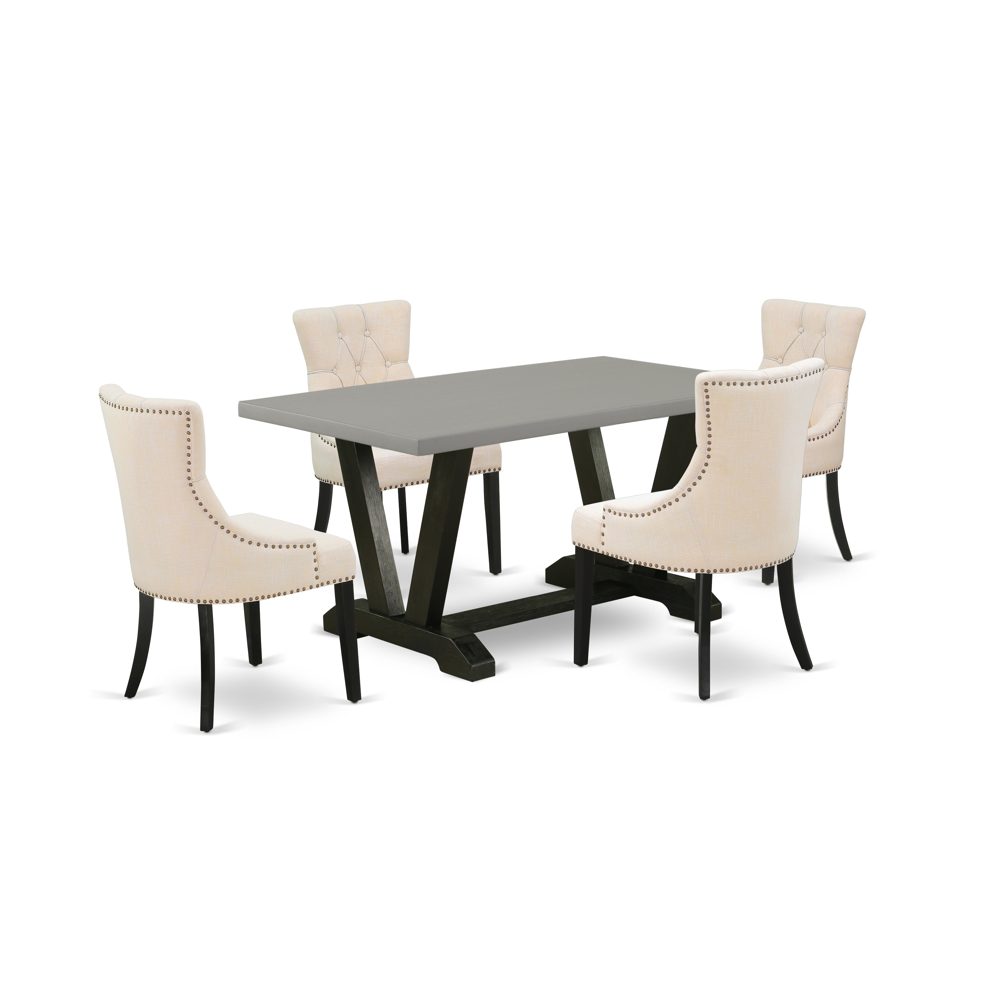 EAST WEST FURNITURE - V696FR102-5 - 5-Pc Dinette Set - 4 Upholstered Dining Chairs and 1 Dining Room Table (Wire Brushed Black Finish)