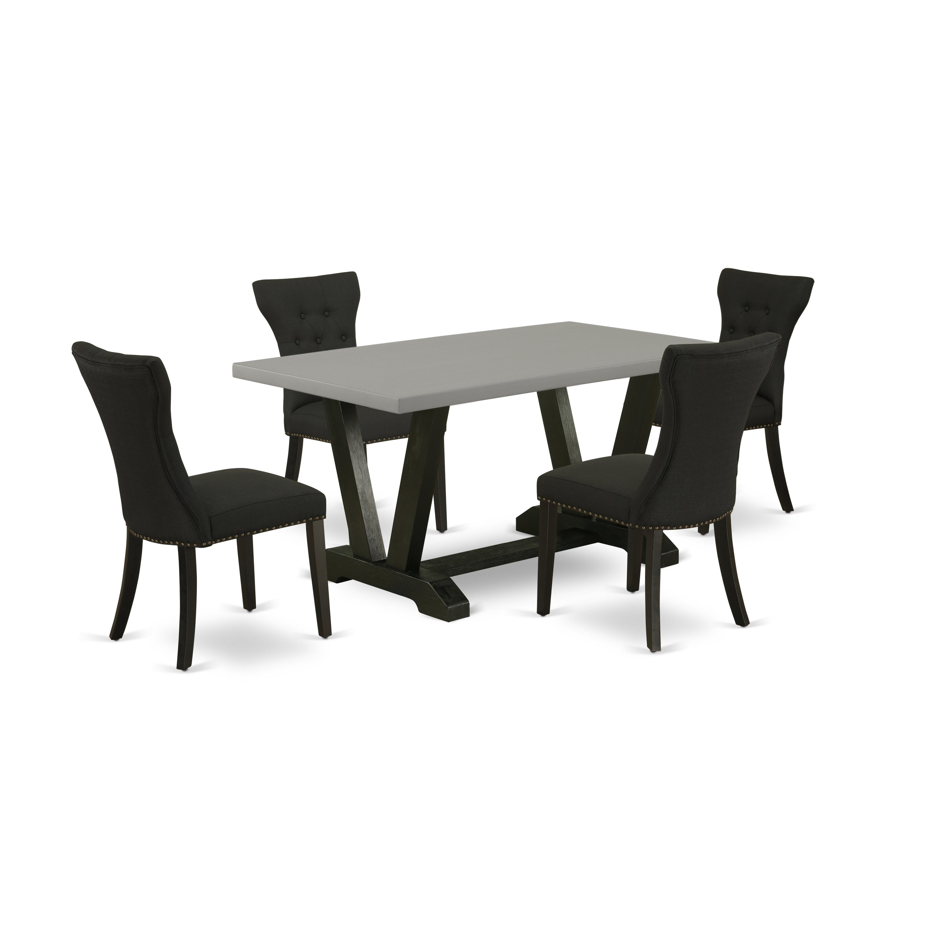 EAST WEST FURNITURE - V696GA124-5 - 5-Pc Modern Dining Set - 4 Dining Chairs and 1 Modern Kitchen Table (Wire Brushed Black Finish)