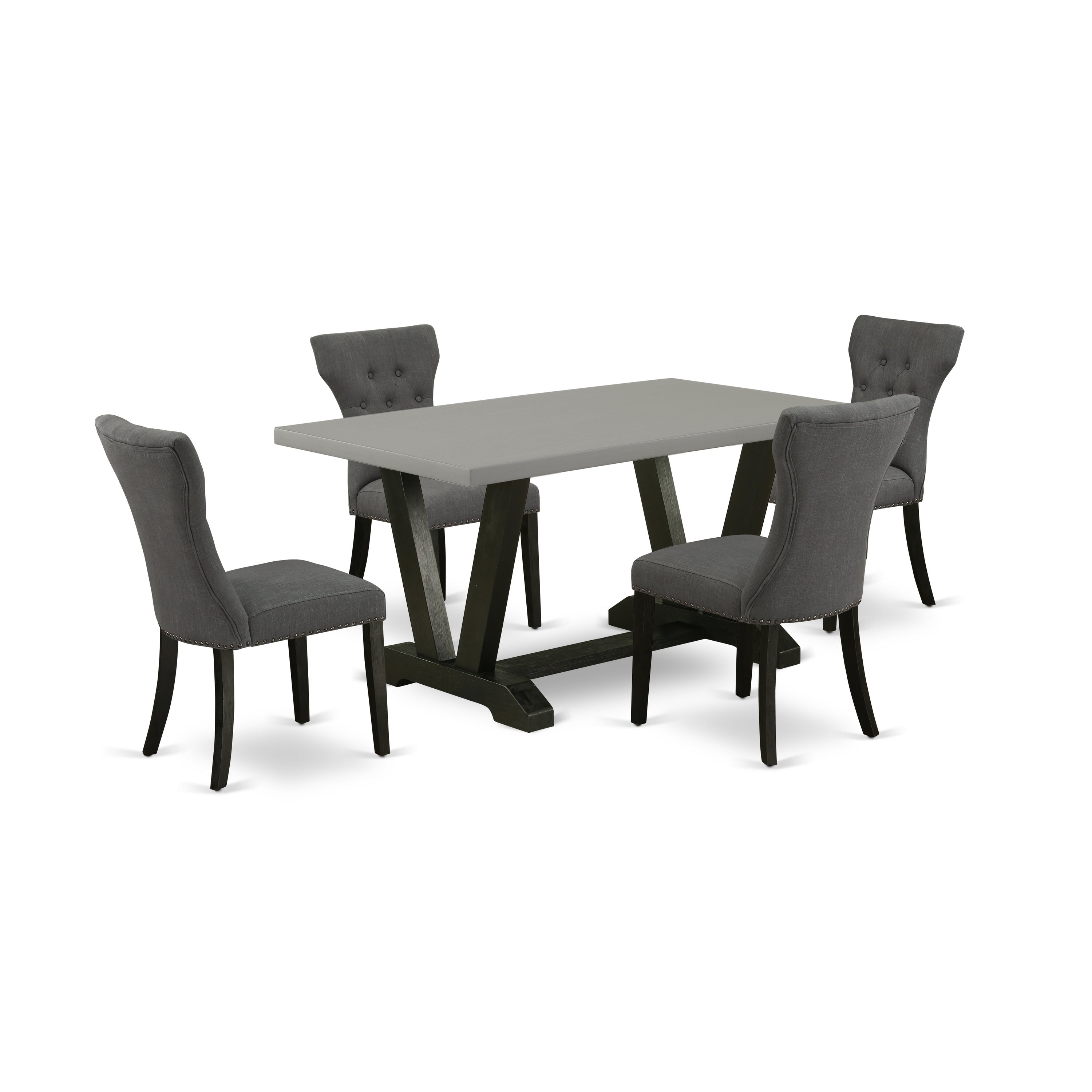 East West Furniture V696GA650-5 5-Piece Kitchen Dinette SetIncluded 4 Kitchen Dining chairs Upholstered Seat and High Button Tufted Chair Back and Rectangular Table with Cement Color Rectangular Table top (Black Finish)
