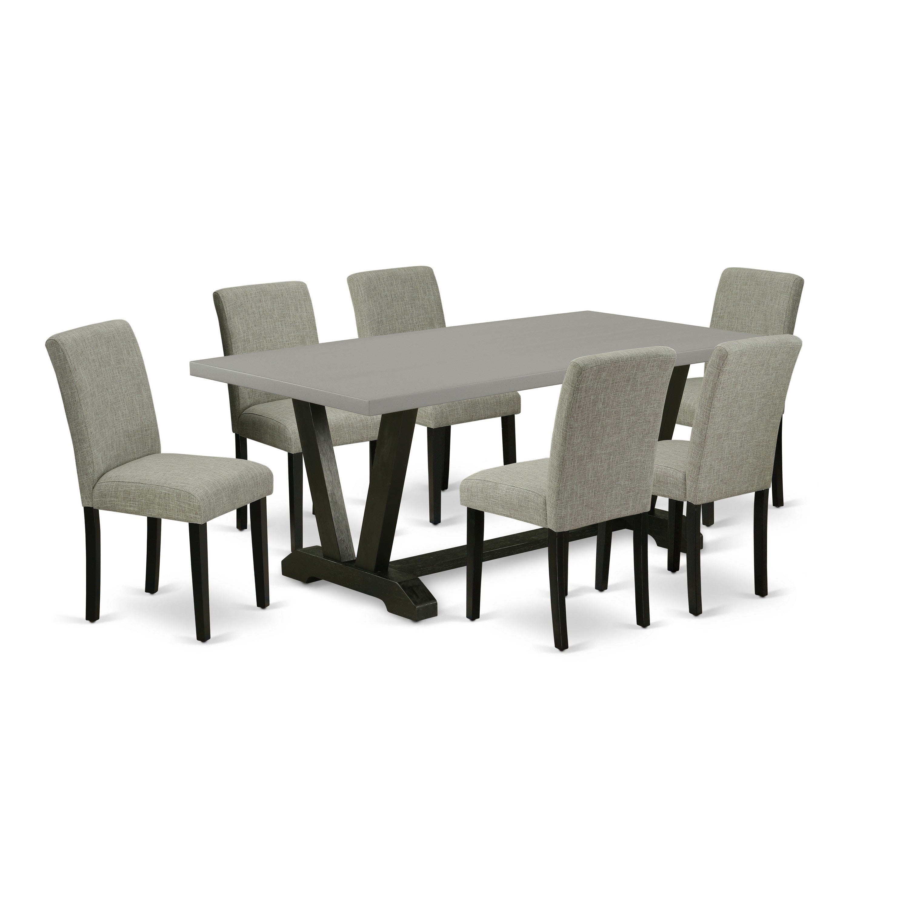 EAST WEST FURNITURE - V697AB106-7 - 7-Pc Dining Room Table Set - 6 Padded Parson Chairs and 1 Kitchen Dining Table (Wire Brushed Black Finish)