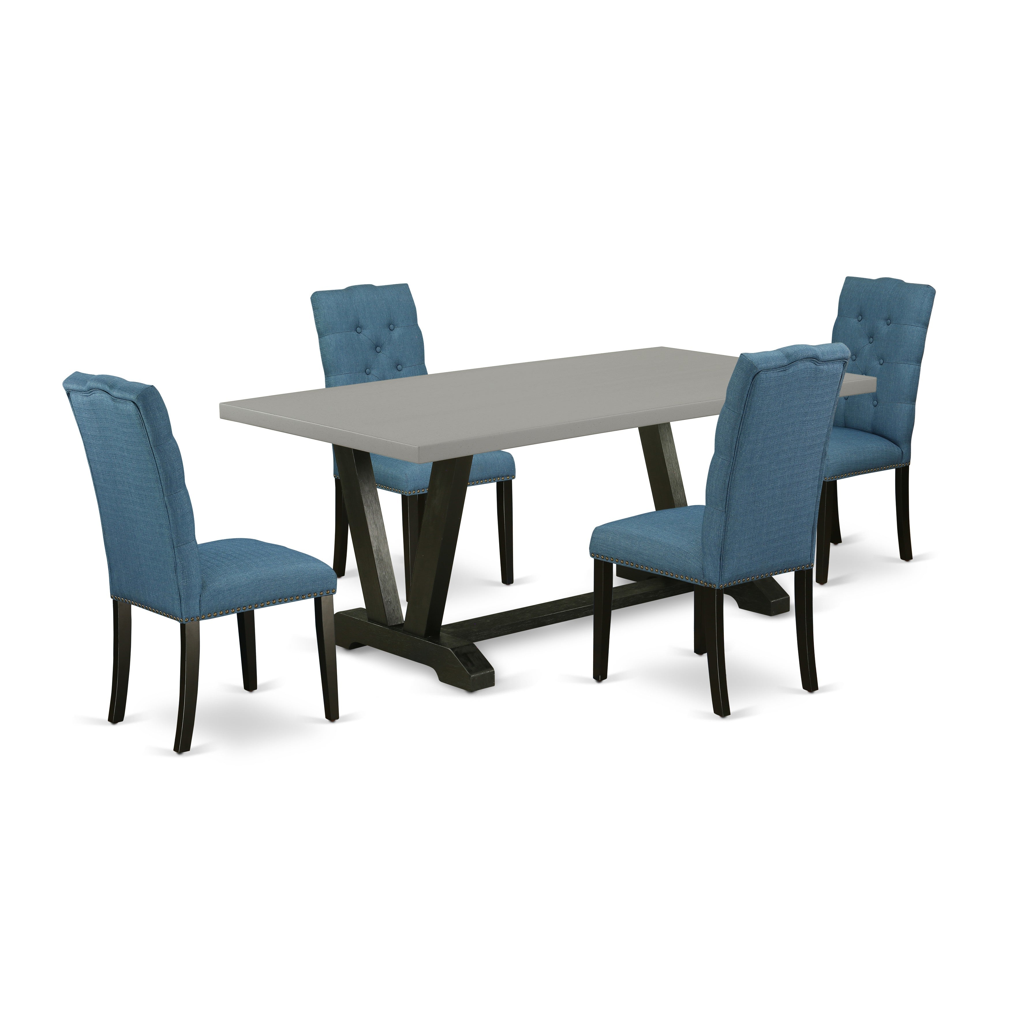 East West Furniture V697EL121-5 5-Piece Dining Set with Dining Table - 4 Linen Fabric Parson Dining Chairs (Wire Brushed Black Finish)