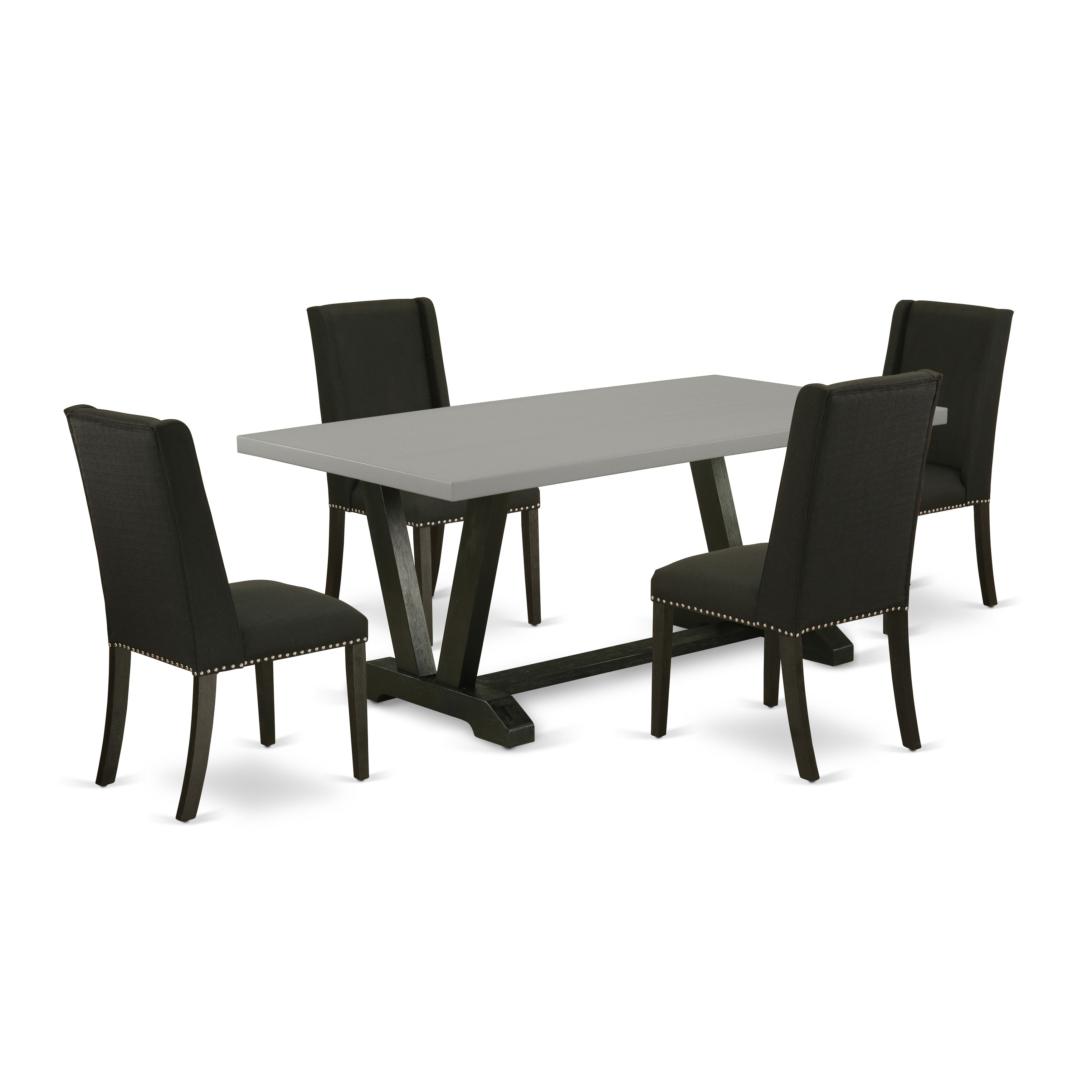 East West Furniture V697FL624-5 5-Pc Mid Century Dining Table SetIncluded 4 kitchen chairs Upholstered Seat and Stylish Chair Back and Rectangular Dinette Table with Cement Color Rectangular Table top (Black Finish)