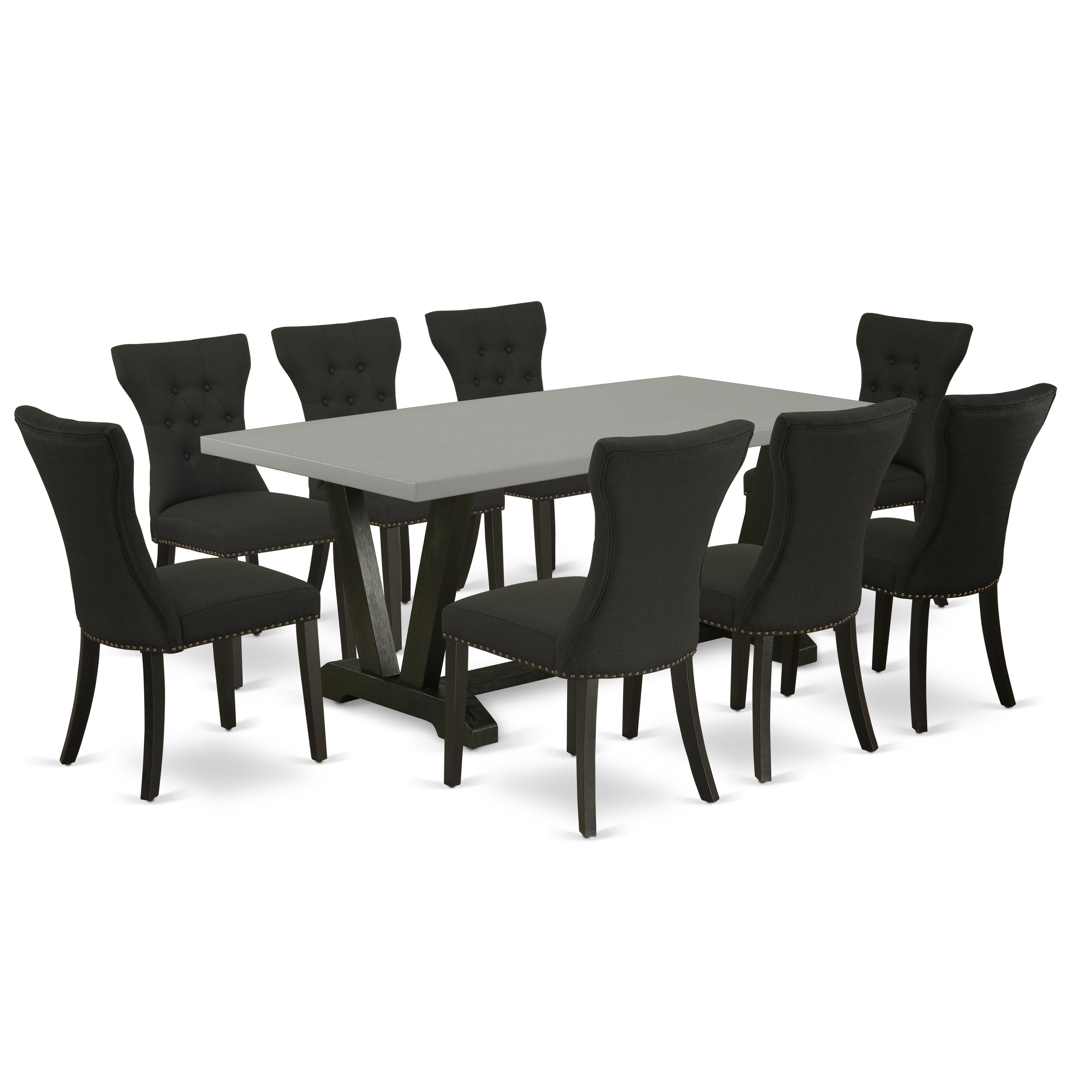 EAST WEST FURNITURE - V697GA124-9 - 9-Pc Kitchen Dining Room Set - 8 dining room chairs and 1 Dining Room Table (Wire Brushed Black Finish)