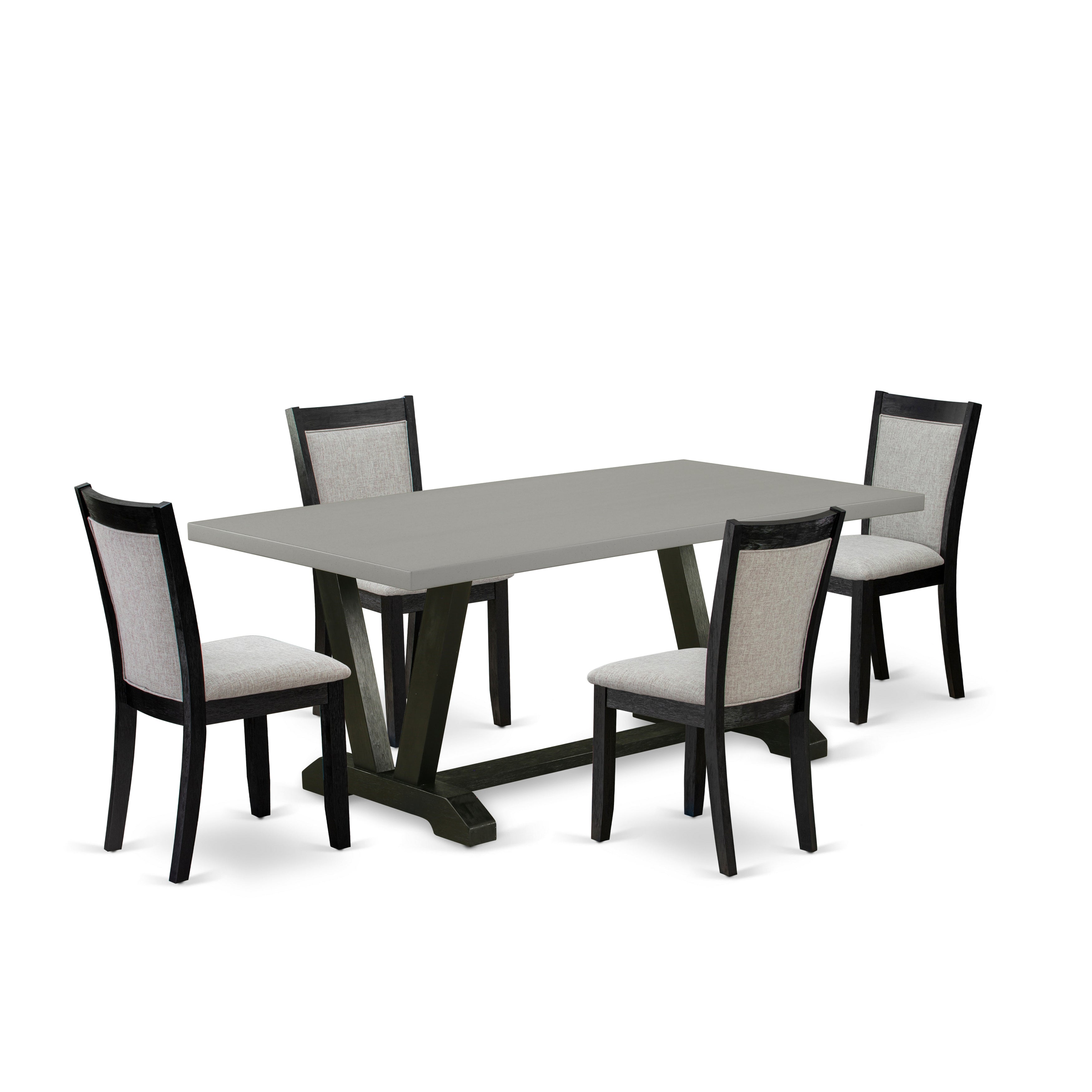 Juego de mesa de comedor East West Furniture V697MZ606-5 de 5 piezas para 4 personas. Incluye una mesa de cocina rectangular con patas en V y 4 sillas de comedor Parson de tela de lino Shitake.