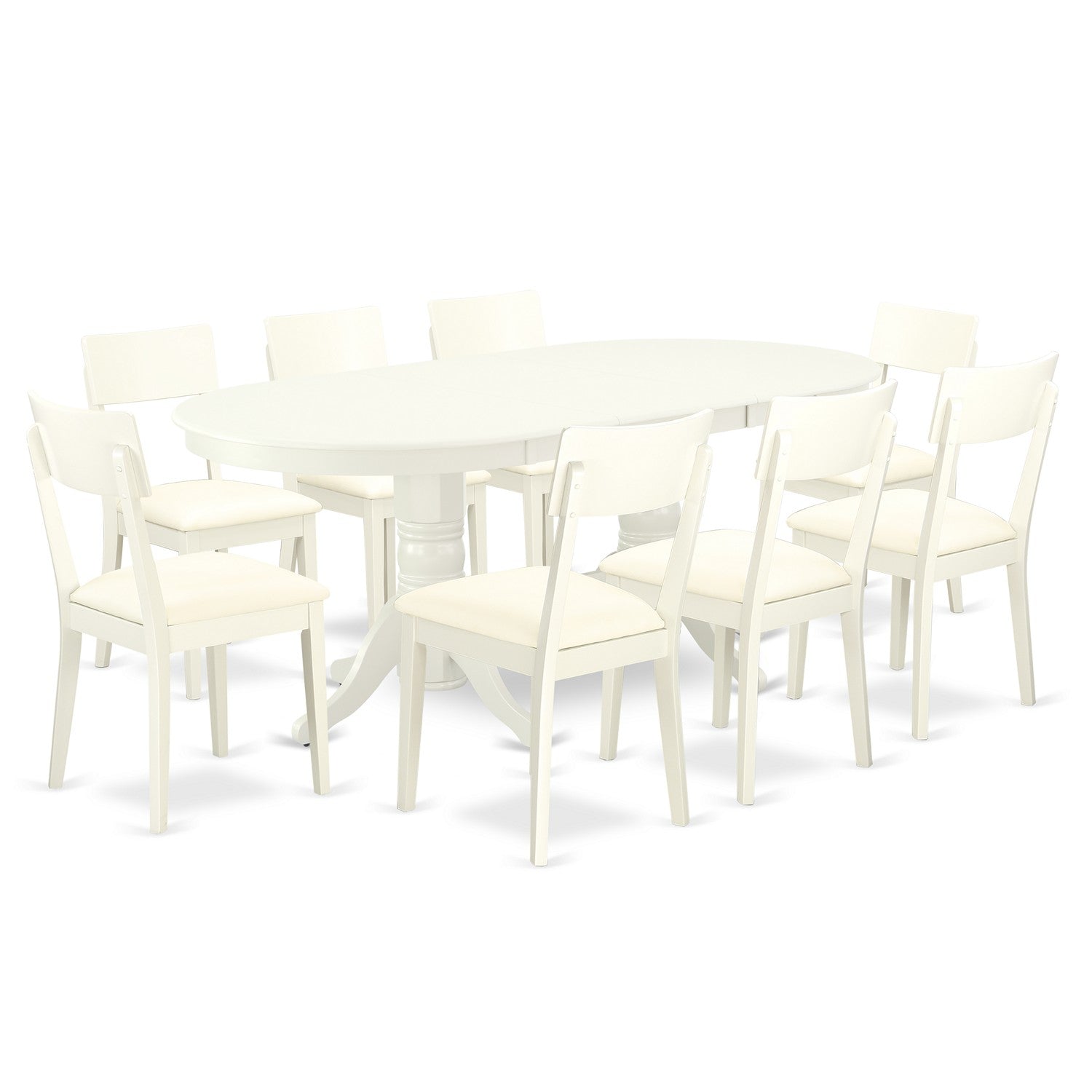 VAAD9-LWH-LC 9 Pc Dining-Room Set For 8 Dining Table With Self Storing Butterfly Leaf And Eight Faux Leather Seat Dining Chairs