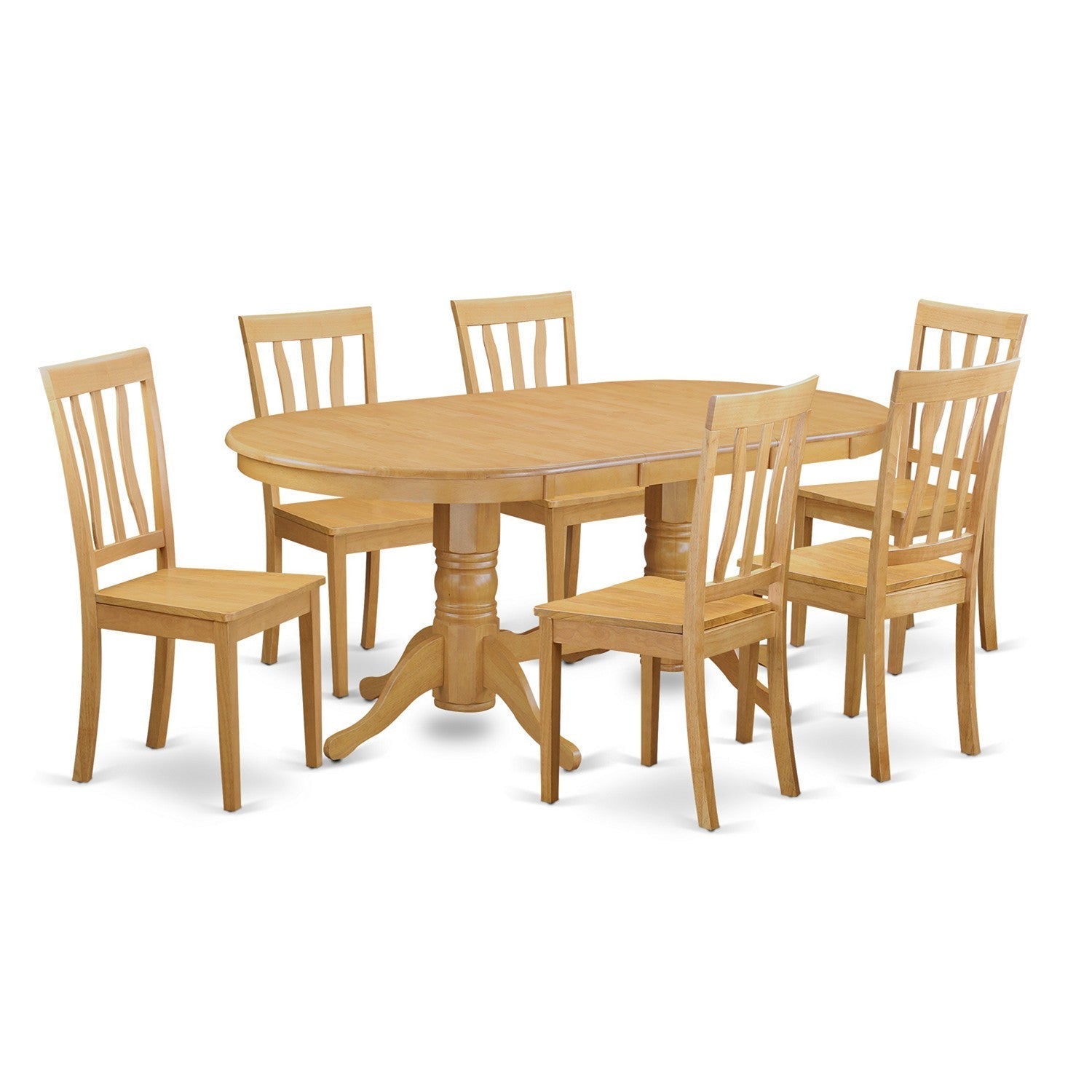 Juego de mesa y sillas de cocina de 7 piezas VAAN7-OAK-W de East West Furniture. Incluye una mesa de comedor ovalada con hojas de mariposa y 6 sillas de madera maciza.
