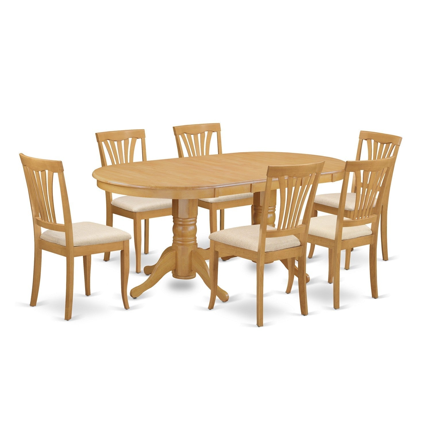 El juego de mesa de comedor East West Furniture VAAV7-OAK-C de 7 piezas consta de una mesa de comedor ovalada con hojas de mariposa y 6 sillas de comedor de tela de lino.