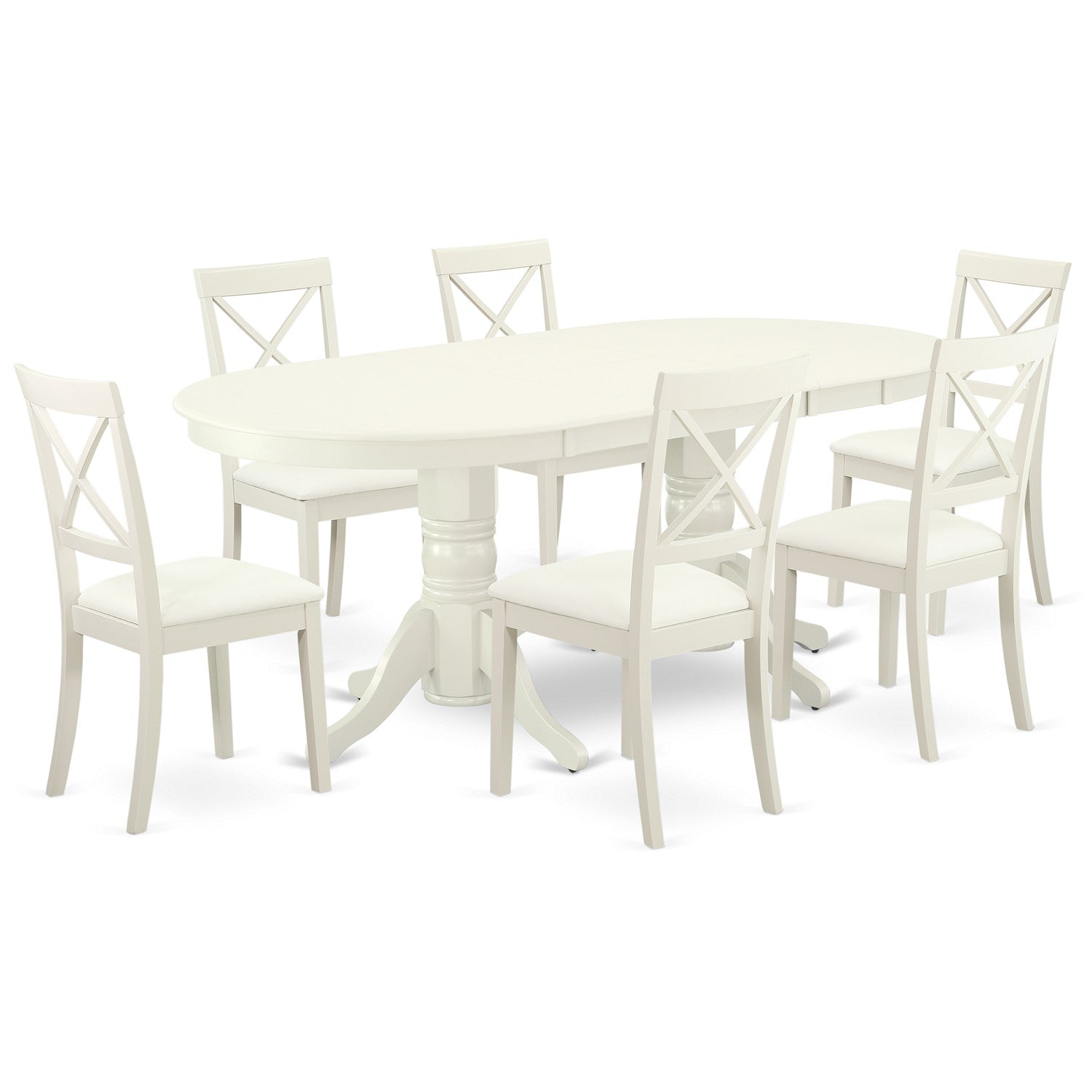 VABO7-LWH-LC 7 Pc Kitchen Set Dining Table With Self Storing Butterfly Leaf And 6 Faux Leather Seat Dining Chairs