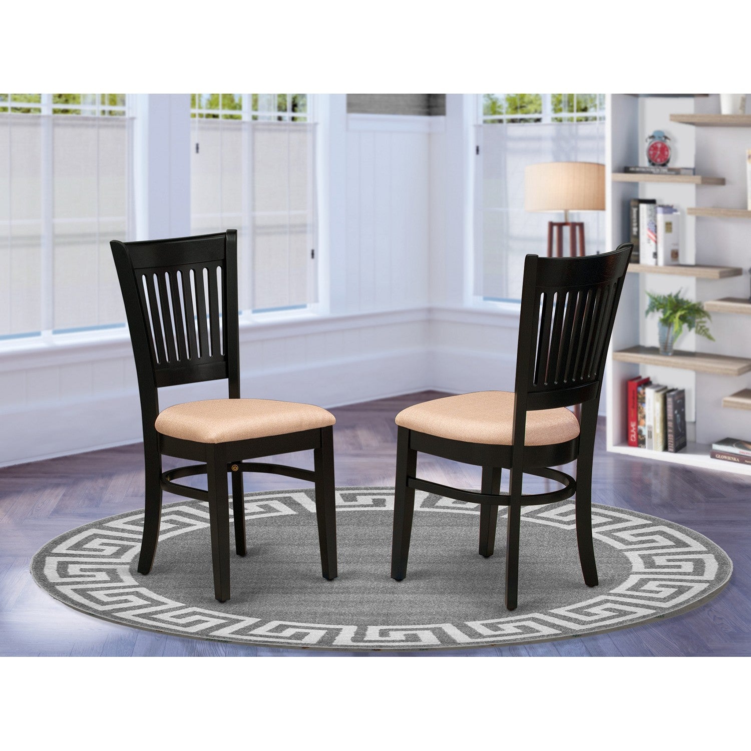 VAC-BLK-C Dining Chairs 2-Piece Set- Linen Fabric Seat and Slatted Back with Black Finish - Set of 2