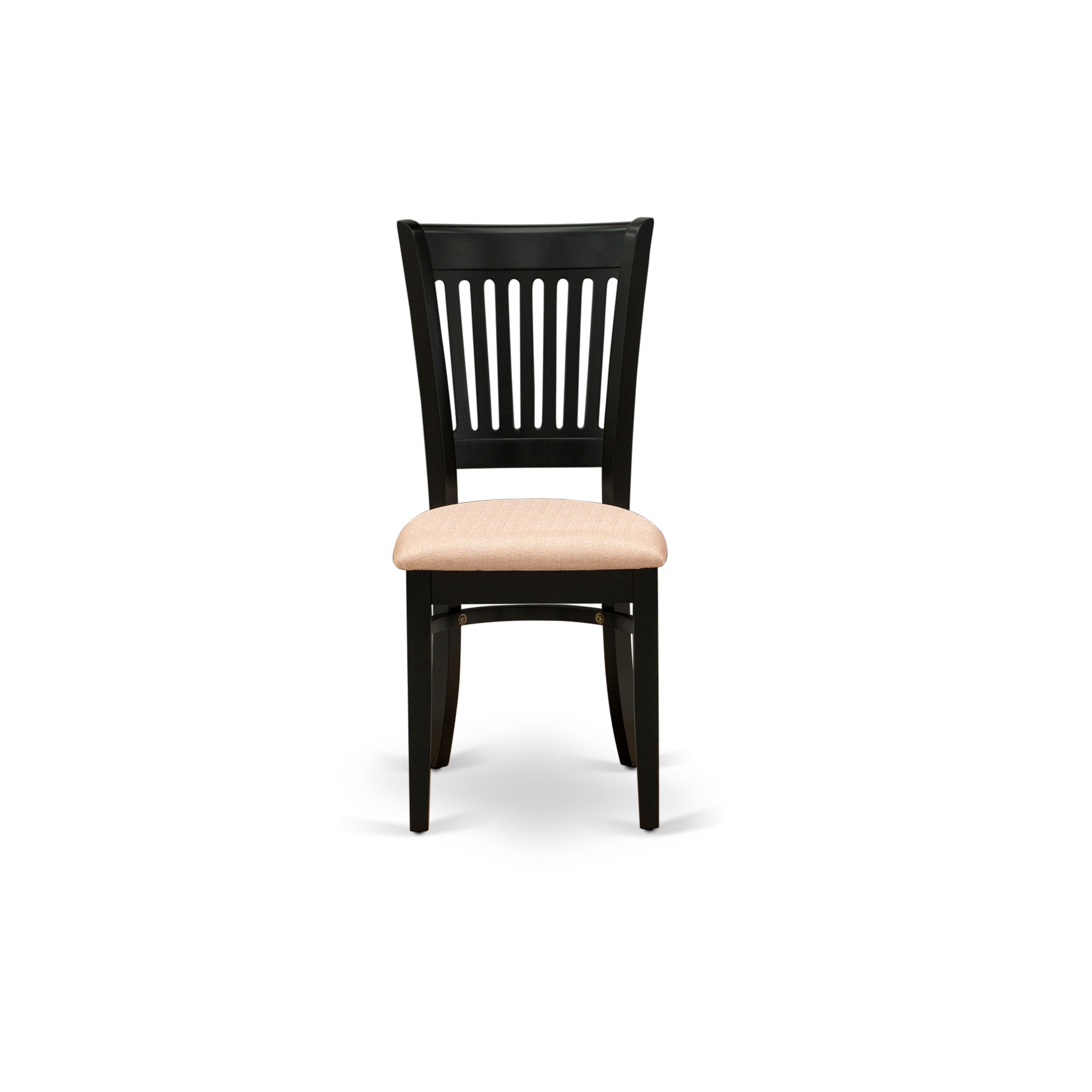 VAC-BLK-C Dining Chairs 2-Piece Set- Linen Fabric Seat and Slatted Back with Black Finish - Set of 2