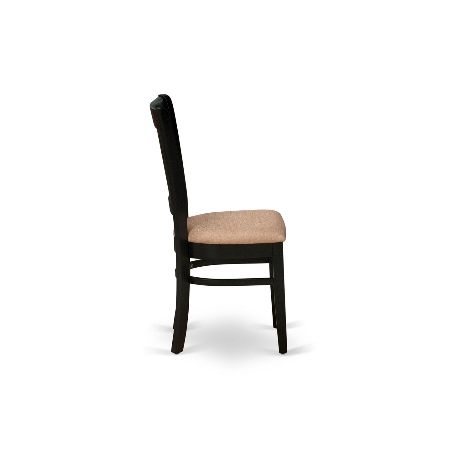 Juego de comedor de 5 piezas East West Furniture ANVA5-BLK-C. Incluye una mesa de comedor redonda con pedestal y 4 sillas tapizadas en tela de lino.