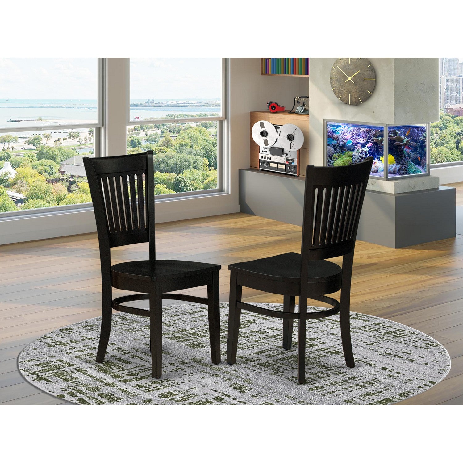 VAC-BLK-W Wooden Dining Chair 2-Piece Set- Wooden Seat and Slatted Back with Black Finish - Set of 2